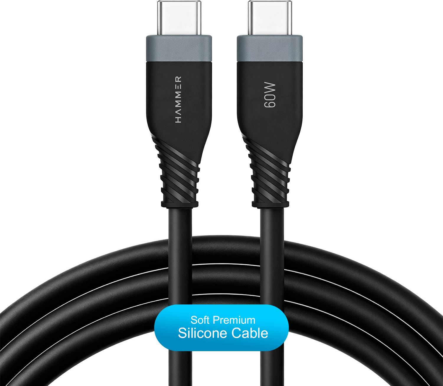 Hammer Type C 3 A 1.2 m Copper 60W Super Fast Charging Cable, Data Sync, Type C to C Cable