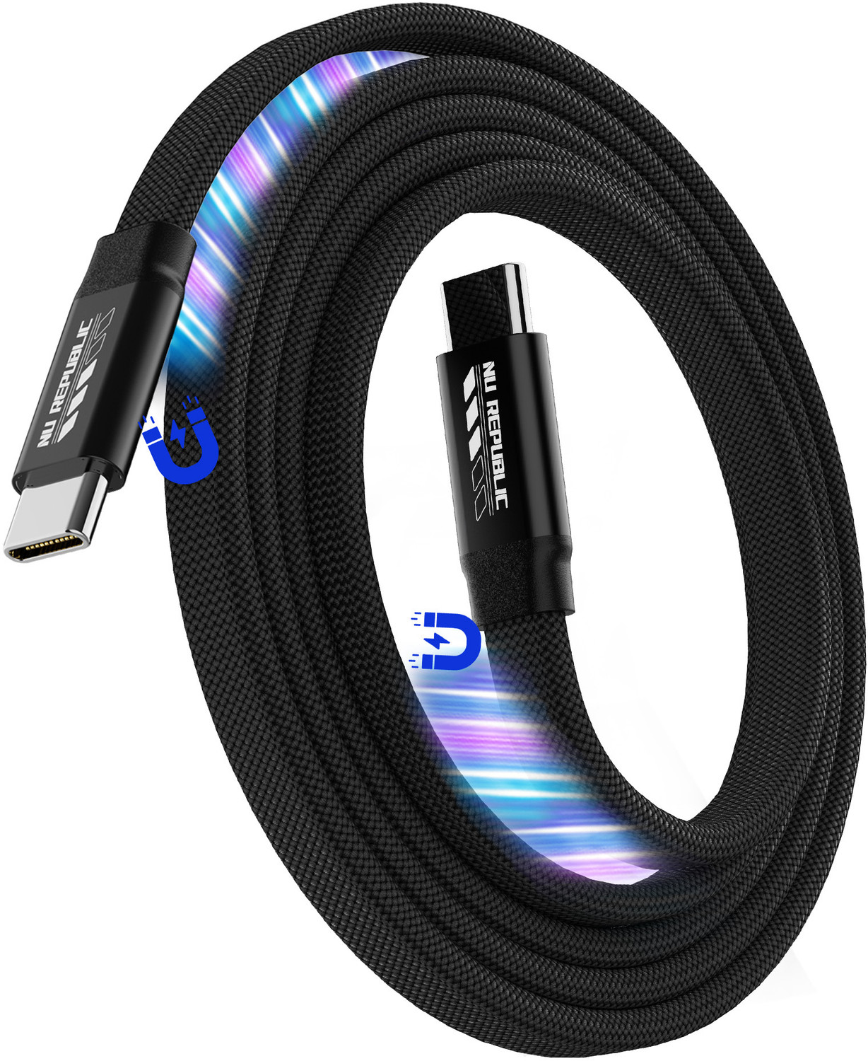 Image of Nu Republic Type C 1.2 m Fusion Flat 240W Self Binding Magnetic Type-C to Type-C Fast Data Charging Nylon Braided Cable