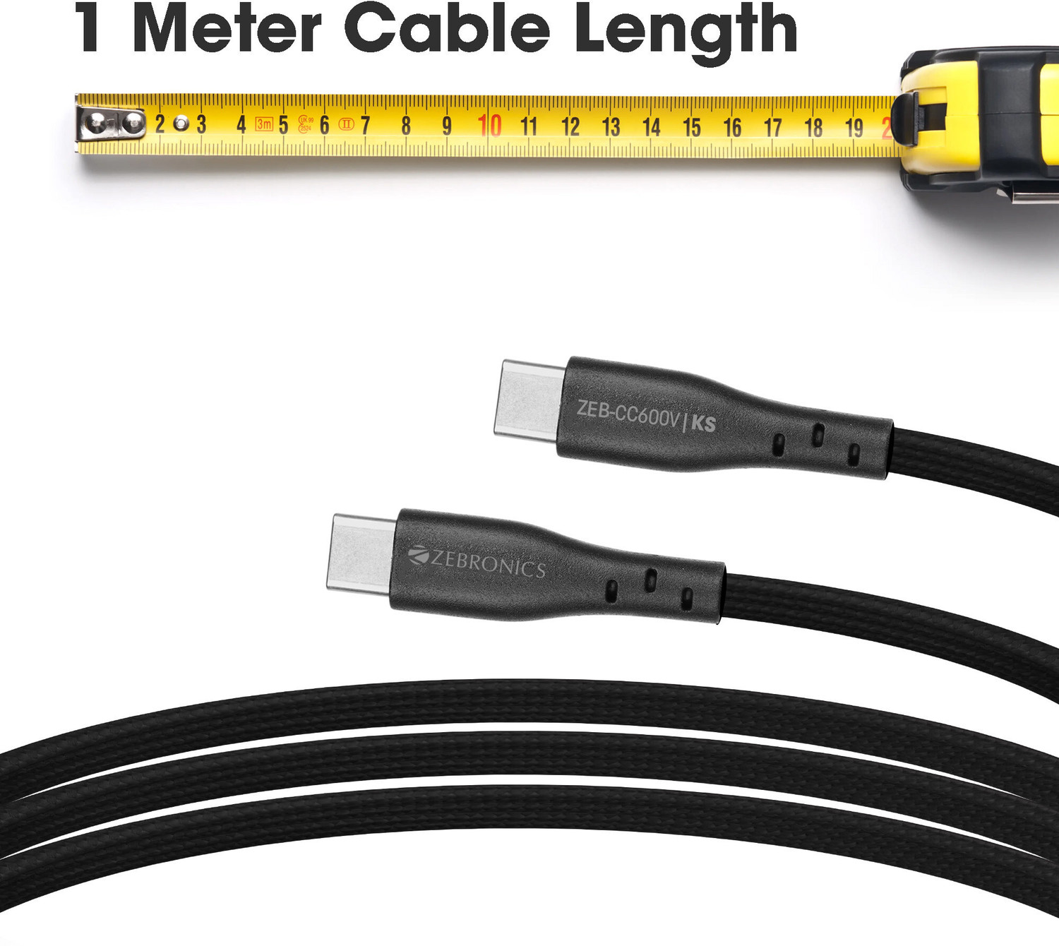 Image of ZEBRONICS Type C 1 m Zeb-CC600V (Black)