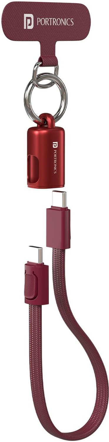 Image of Portronics Type C 3 A 0.3 m KeyLink C USB Keychain Cable, Type C to C 60W Fast Charging, 30CM (Compatible with Mobile, Power bank, Earbuds, Red, One Cable, USB Type C To USB Type C, 60 W)