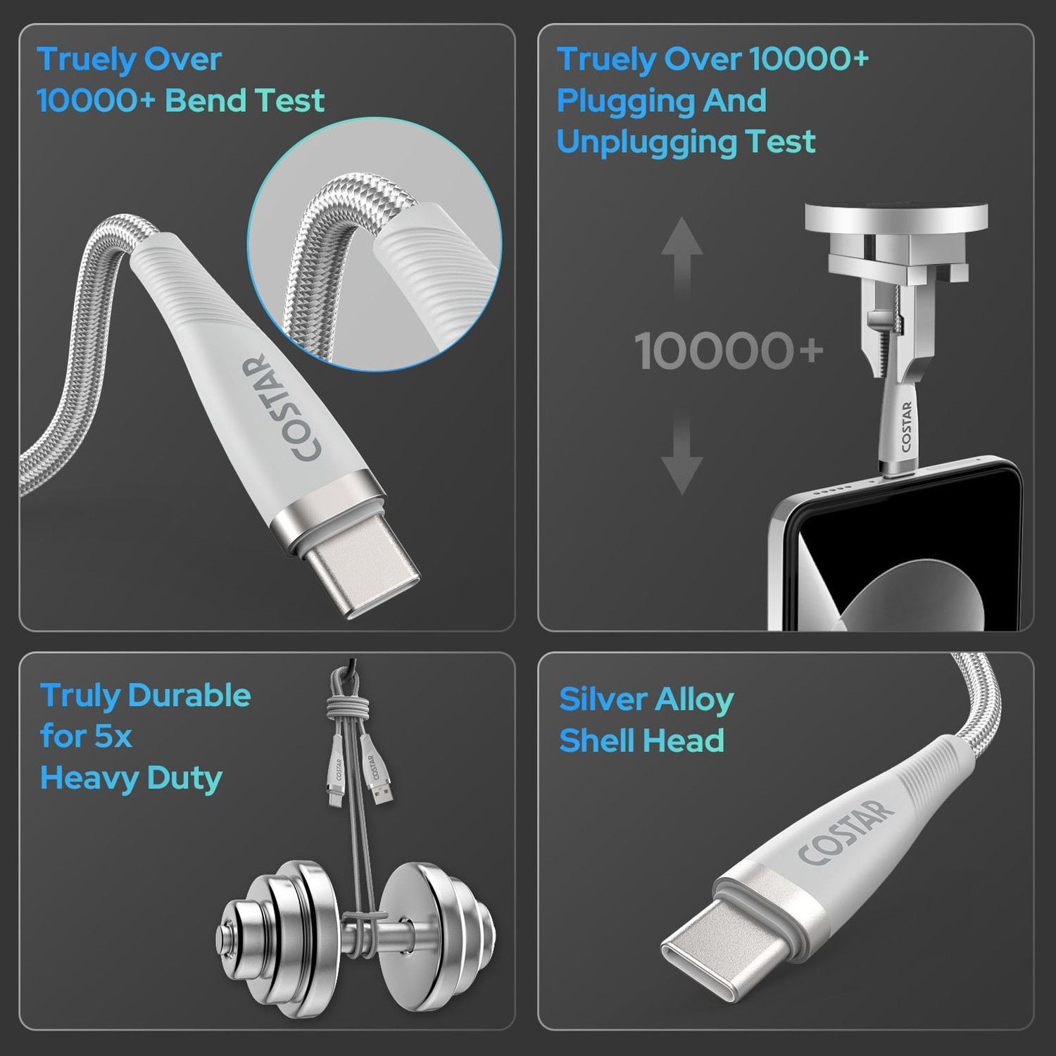 Image of Costar USB Type C Cable 3 A 1.5 m A-C Fast Charging Data Sync 480 Mbps Certificated-C312SG