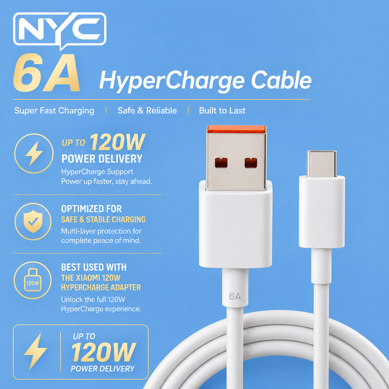 Image of NYC Simplify Your Life USB Type C Cable 6 A 1 m Original 33W /67W /120W TURBO SONIC CHARGE FAST CHARGER CABLE (Compatible with Compatible with XIAOMI /POCO /REDMI, REDMI 10 /10PRO /10PRO MAX / POCO M2 PRO /MI10I, Gray, One Cable, USB Type A To USB Type C, 120 W)