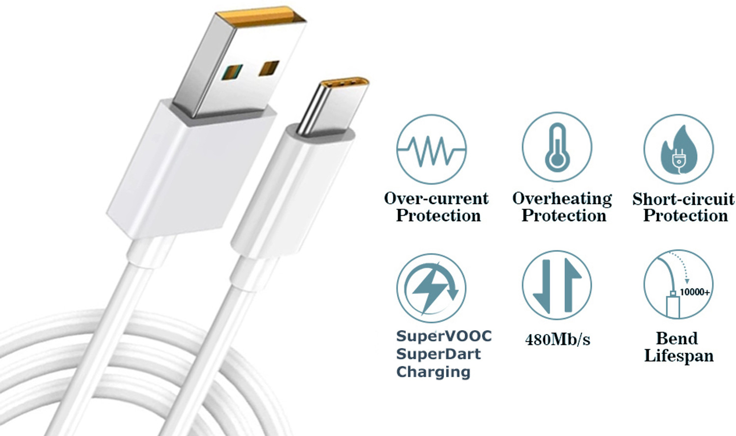 Image of XORTIC USB Type C Cable 1.01 m OEM 65W /80W SUPERVOOC /WARP /SUPERDART /VOOC ULTRA FAST CHARGER CABLE