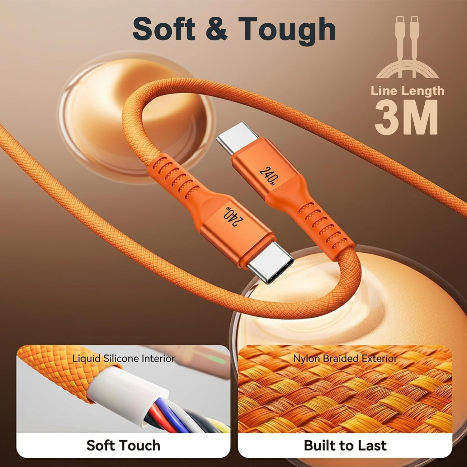Image of Verilux USB Type C Cable 3 m Copper Braiding PD 240W Type C Fast Charging Cable