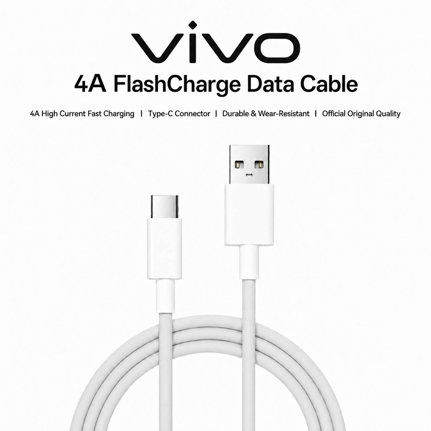 vivo USB Type C Cable 4 A 0.97 m Supports 44W fast charging|Durable TPE material|Vivo Official Authentic Product 4A FlashCharge