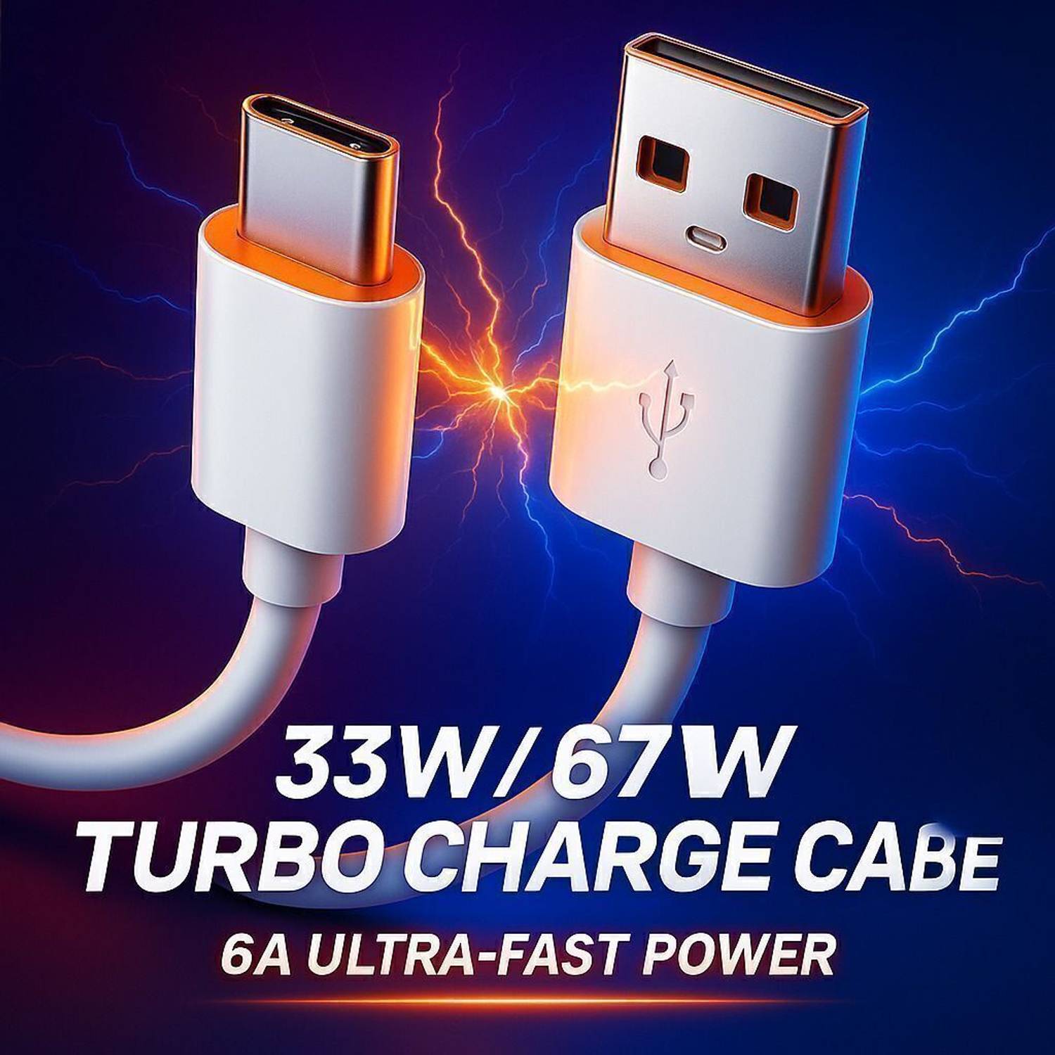 RUHISH USB Type C Cable 6 A 1.01 m Copper 33W TURBO SONIC FAST CHARGIN CABLE