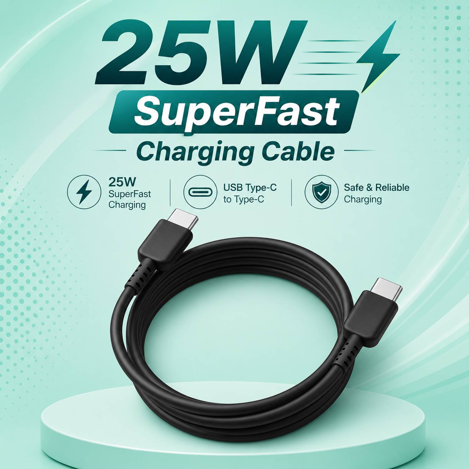 mPix USB Type C Cable 1 m Original Type C to Type C Charging Cable | Super Fast Charging & Data Transfer Compatible with Samsung Galaxy A54, A15, A14, A34, A23, F54, F34, F23, F14, M14, M34, M33, S21 FE, S22 & S23