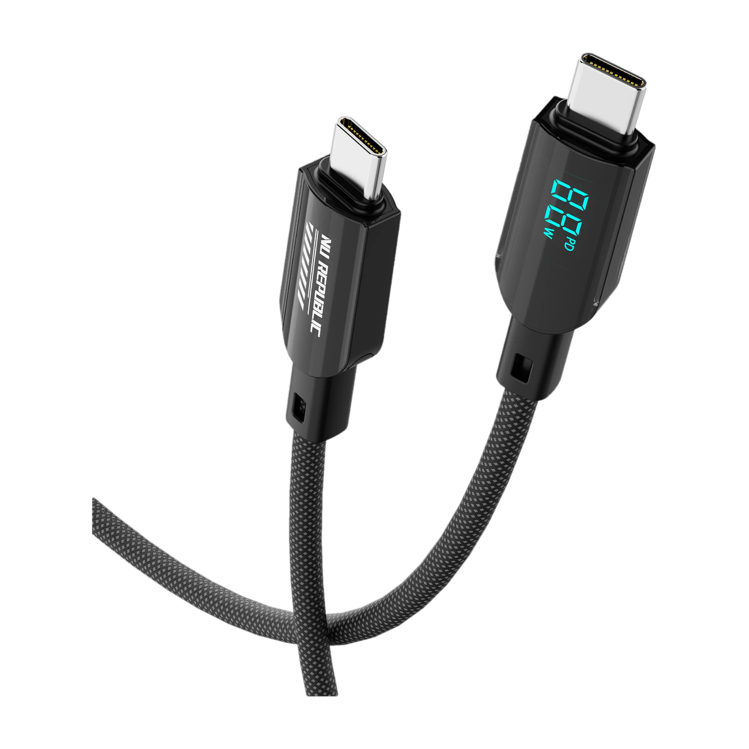 Nu Republic USB Type C Cable 5 A 1.2 m Aluminum Foil, Tinned Copper Braid Blaze Fusion Spot 100W With Led Display USB-Type-C To Type-C Data Charging Cable