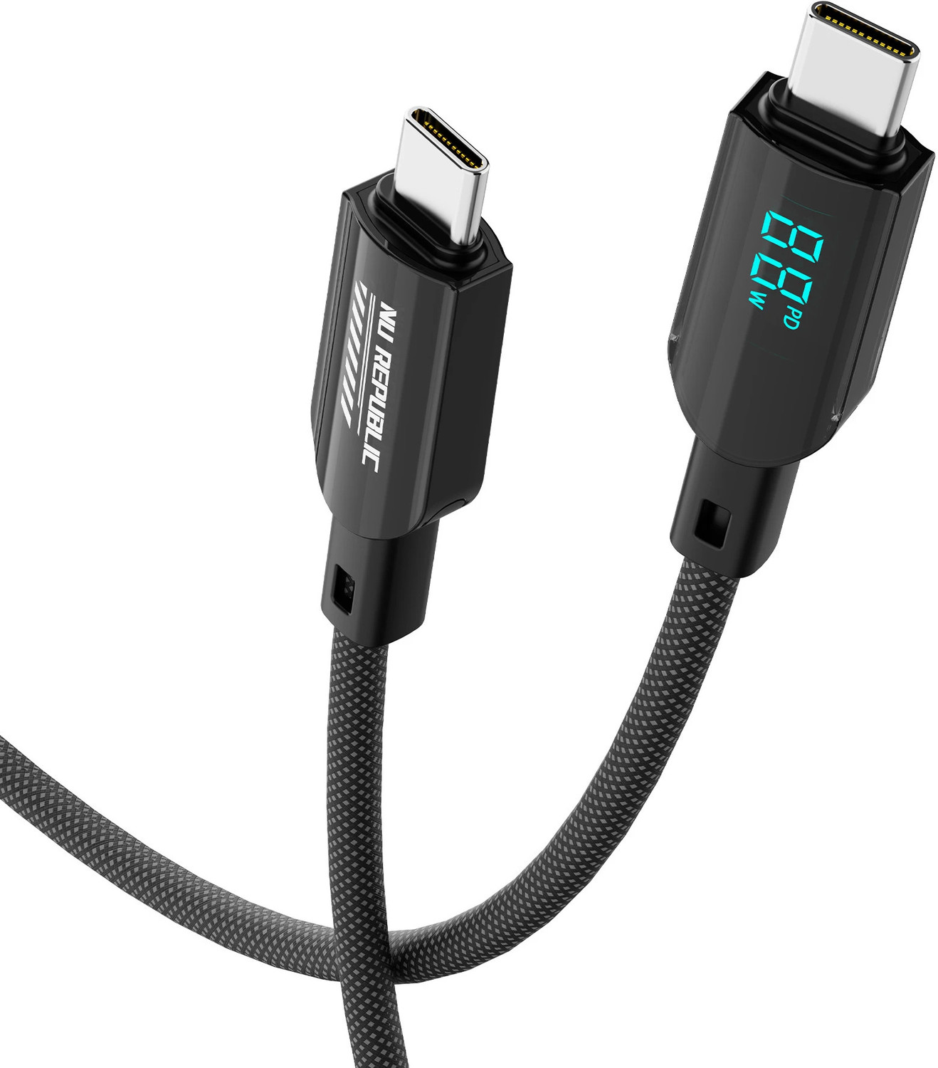 Image of Nu Republic USB Type C Cable 5 A 1.2 m Aluminum Foil, Tinned Copper Braid Blaze Fusion Spot 100W With Led Display USB-Type-C To Type-C Data Charging Cable