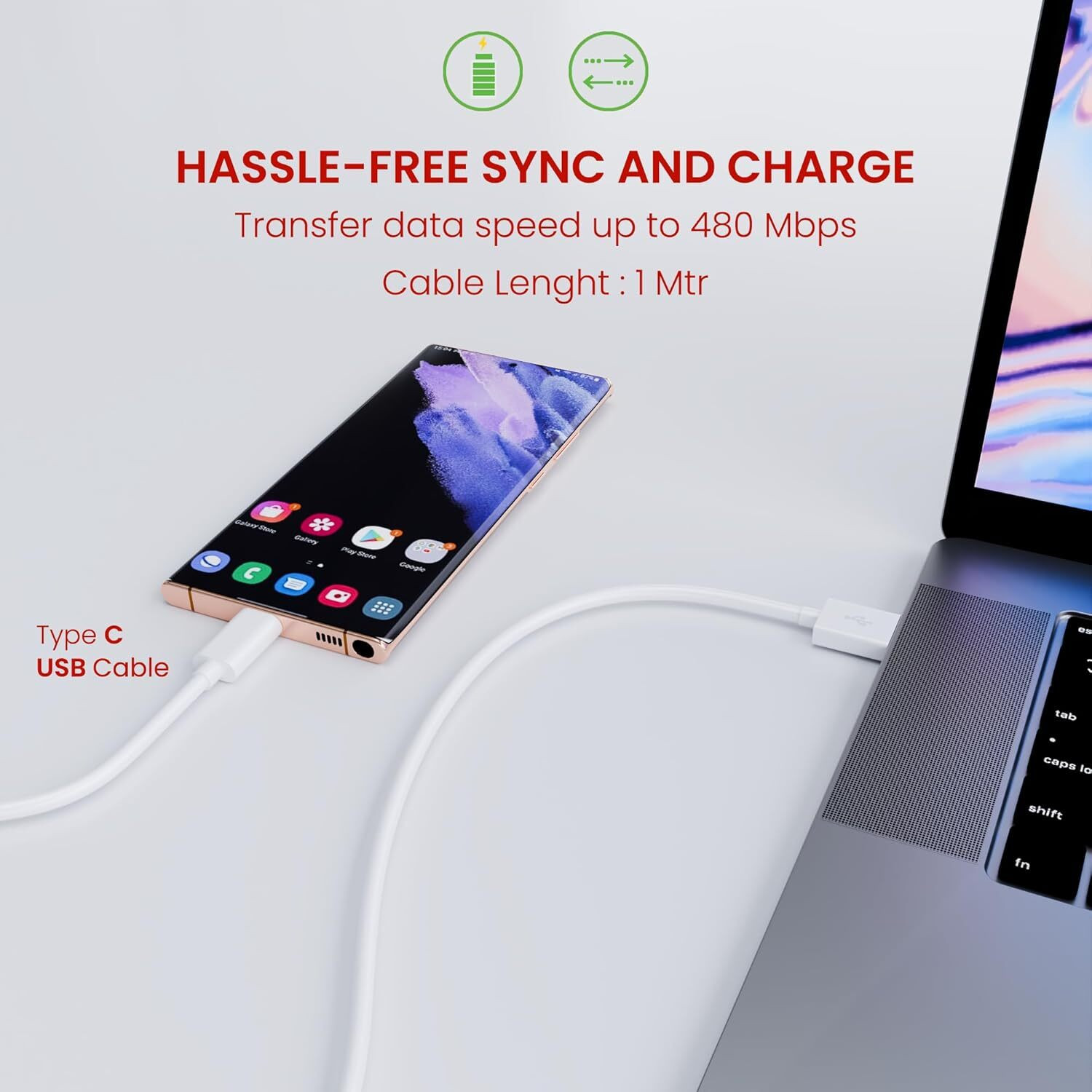 Image of OPPO USB Type C Cable 8 A 1 m Vooc Type C Fast Data Cable....