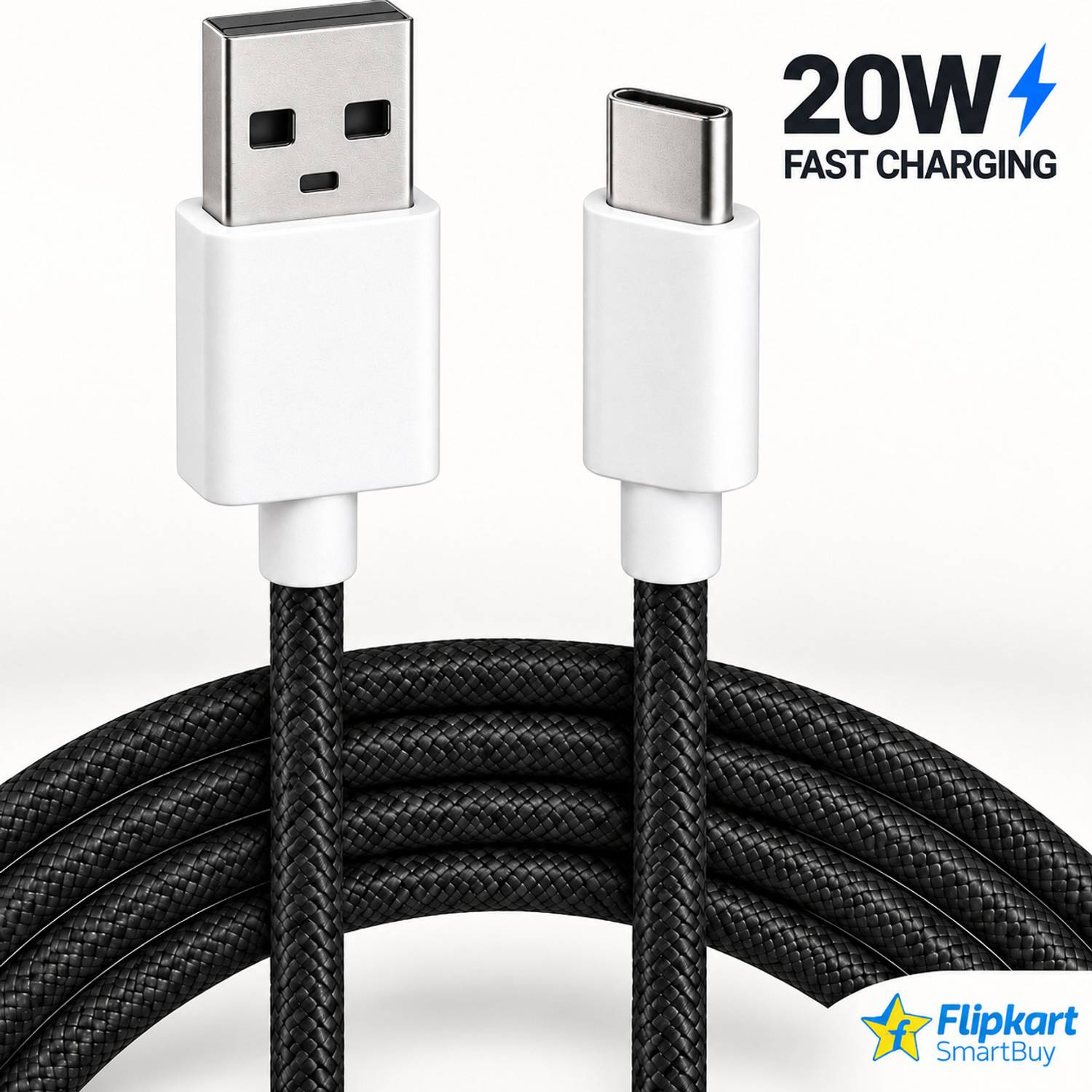 Flipkart SmartBuy USB Type C Cable 3 A 1 m Braided 20W type c data cable | c type data cable for Mobile cable | USB Cable Type A to USB Type C Data cable c charger cable | Braided Data Cable | Supports Android Auto & CarPlay Cable