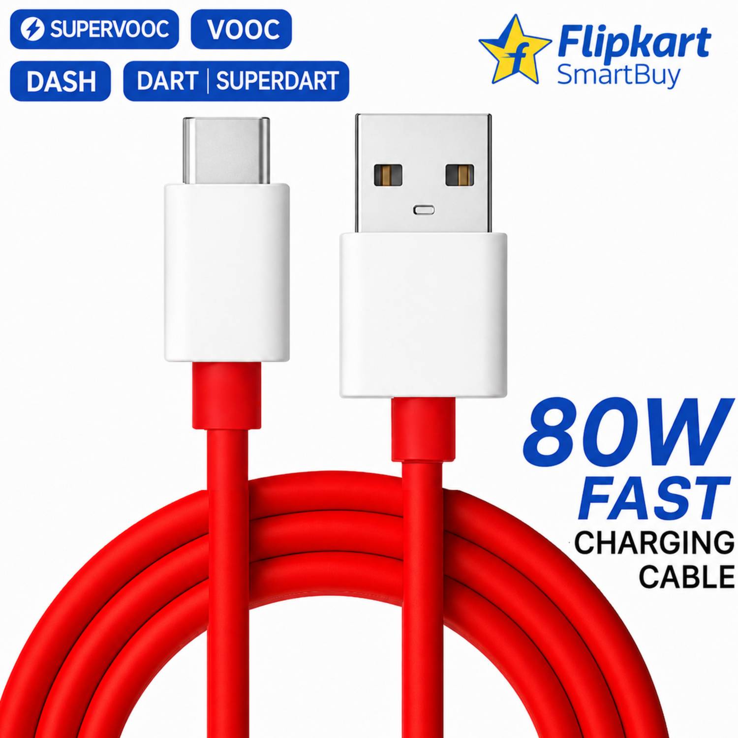 Flipkart SmartBuy USB Type C Cable 8 A 1 m PVC 80W SuperVOOC OnePlus Charger Cable 80W Data Cable 80W C Type Cable 80W