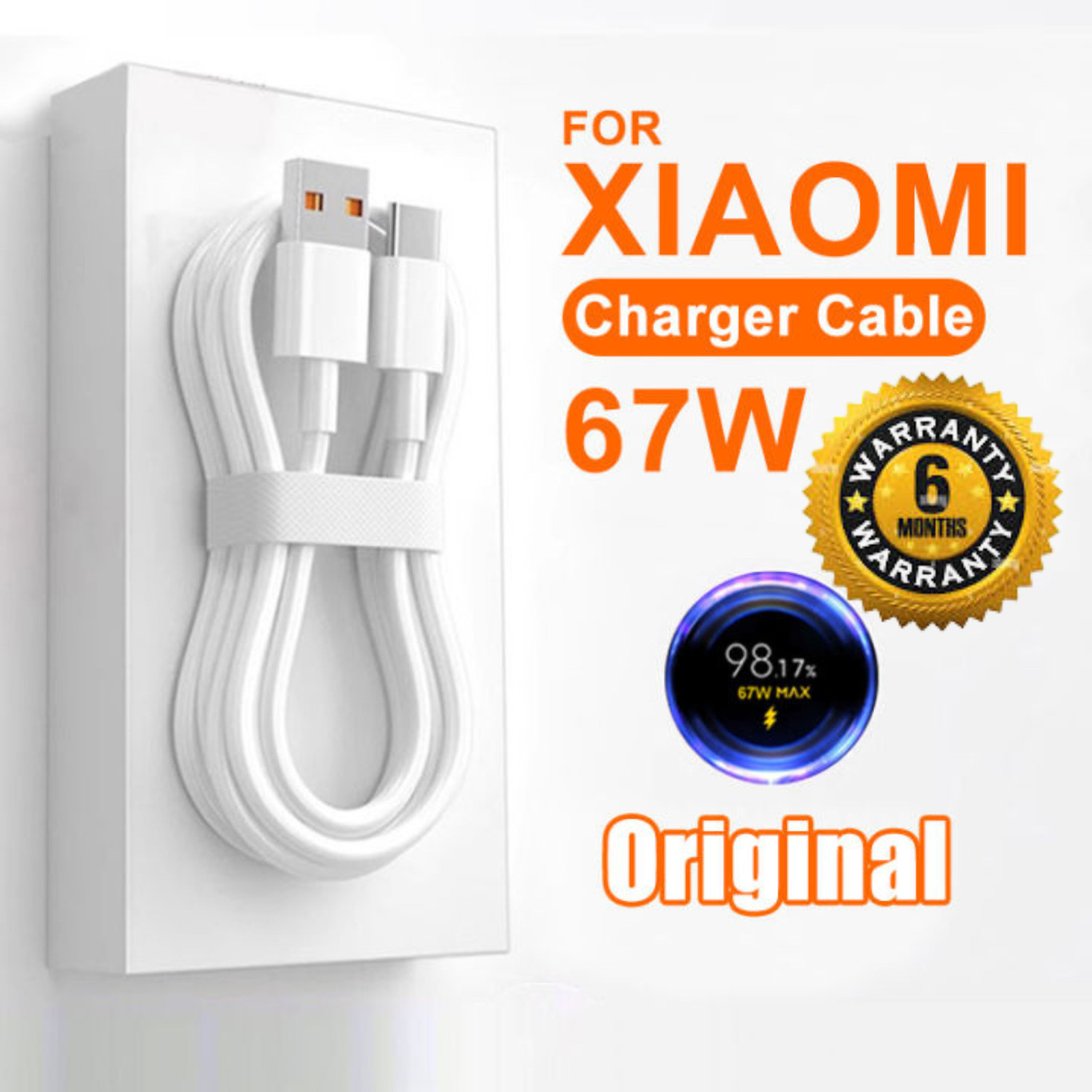 Image of DreamWireless USB Type C Cable 6 A 1 m ORIGINAL 67W Hyper Charge Fast Turbo Charging Data Cable