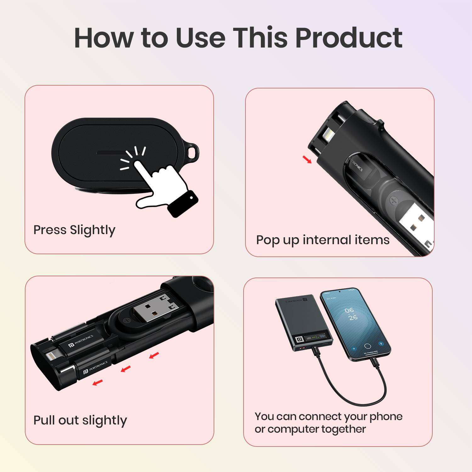 Portronics Snapcase 4 60W Multifunctional Cable Kit (0.27m) - Image 3