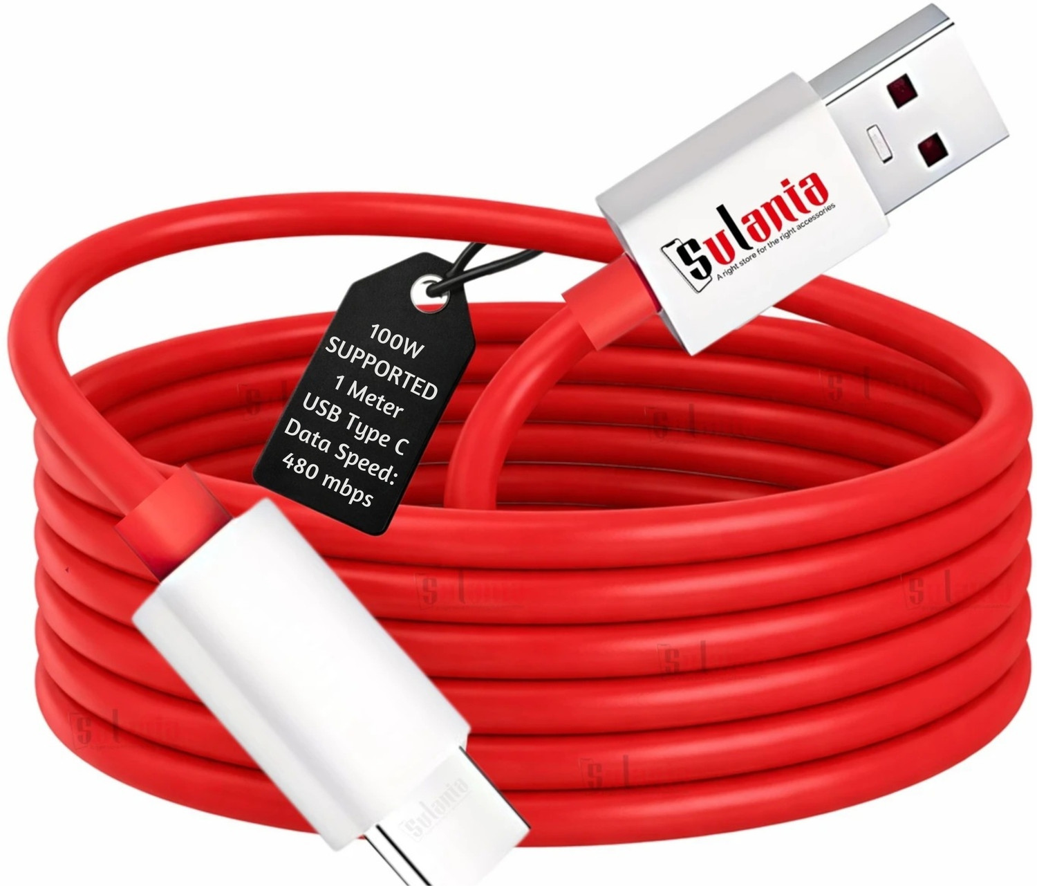 Image of Sulania USB Type C Cable 7 A 2 m Aluminum foil 100W USB Type C Data SuperVOOC, WARP, DASH