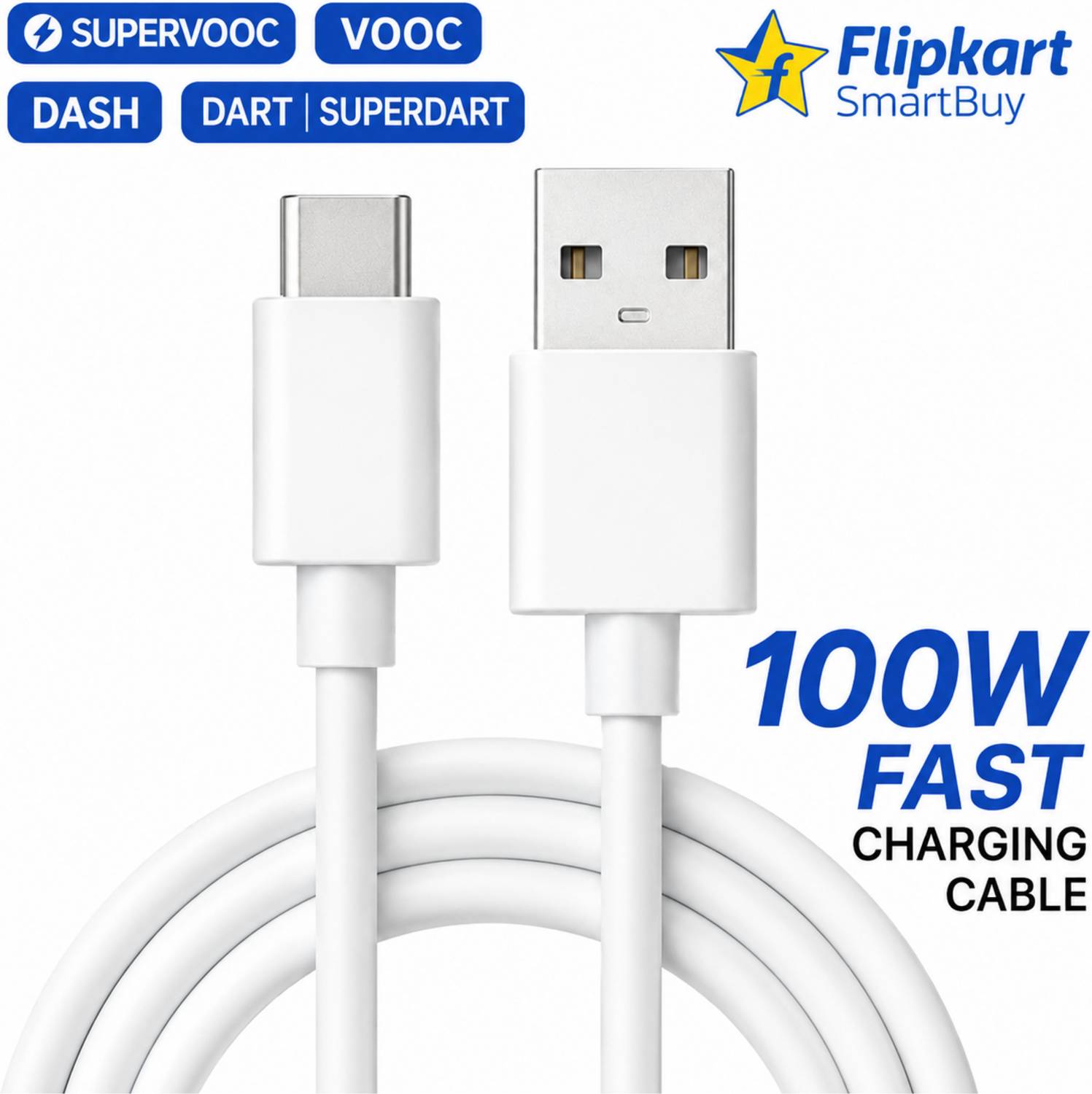 Flipkart SmartBuy USB Type C Cable 10 A 1 m 100W,80W,65W,45W, DART/VOOC/SUPERDART/SUPERVOOC realme/oneplus FAST CHARGING CABLE