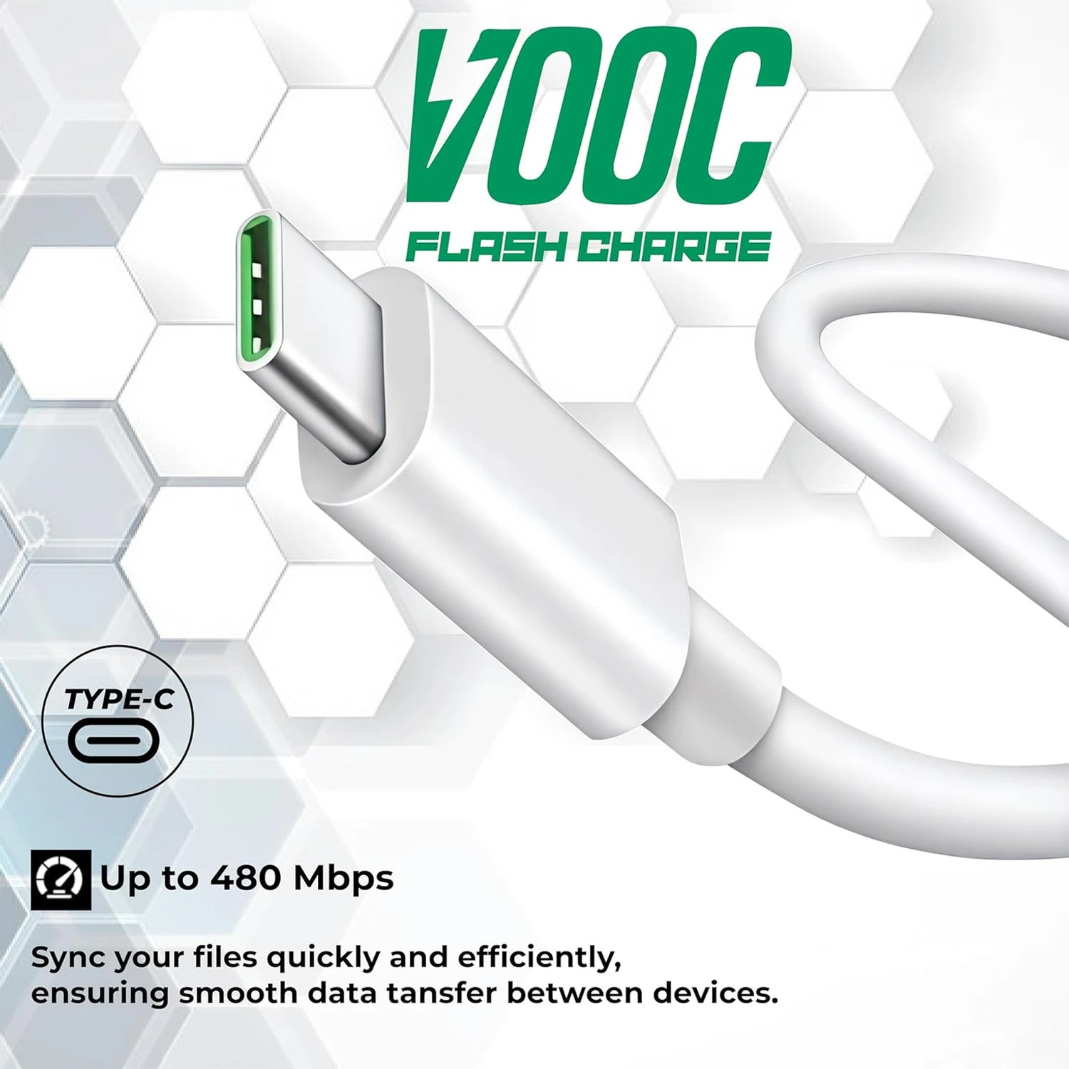 Image of mPix USB Type C Cable 3 A 1 m Original SuperVOOC Charging Type C Cable for Oppo Reno 11 Pro /Reno 10 /Reno 9 /F25 Pro /F23 /F21 Pro /Reno 8T 5G /A78 & Compatible Devices (Compatible with All Oppo Type-C Devices, White, One Cable, USB Type A To USB Type C)