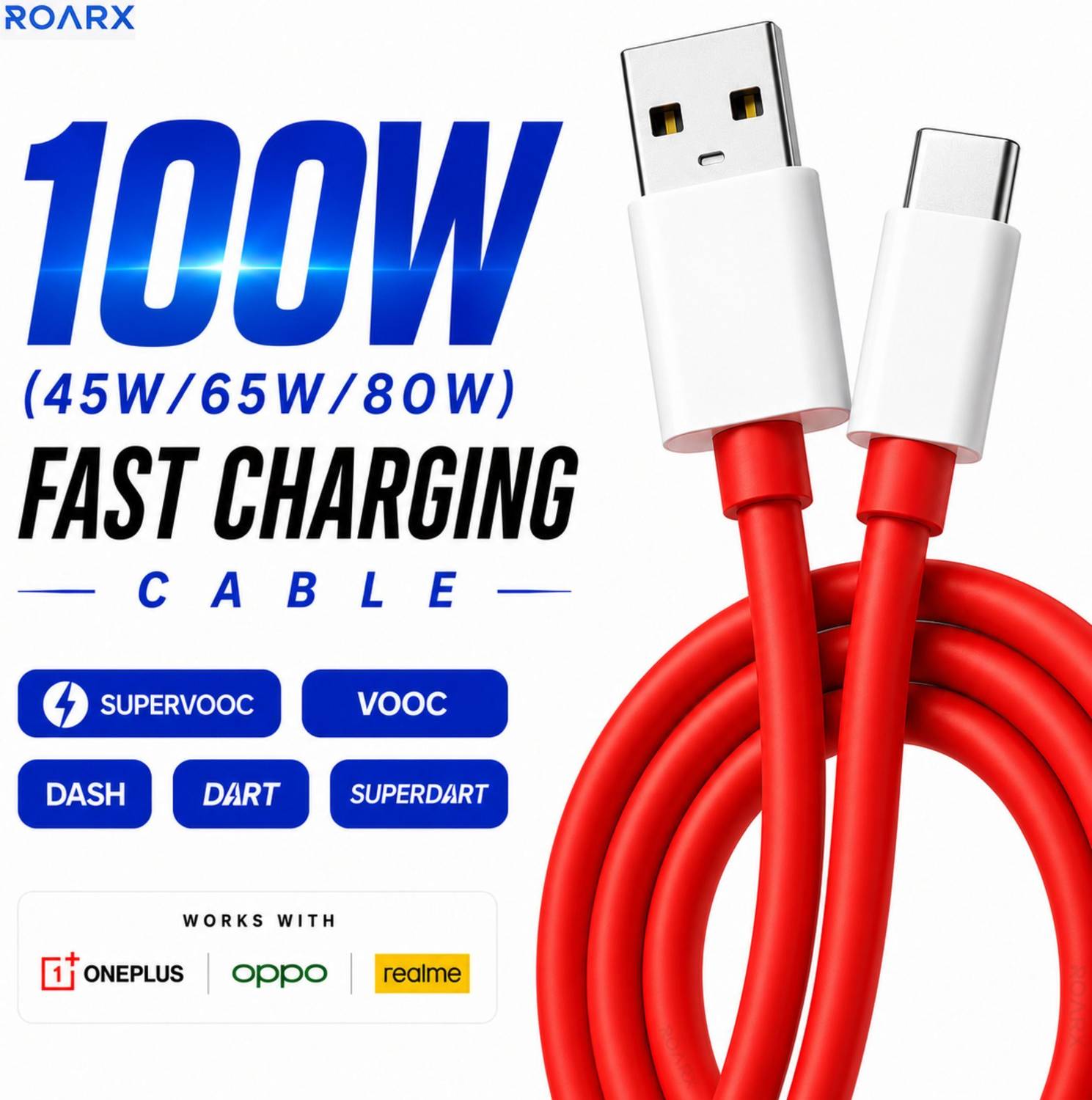 RoarX USB Type C Cable 10 A 1 m TPE 100W supervooc cable 80W supervooc cable 65W supervooc cable 33w supervooc cable 30W SUPERVOOC Dash Data Cable Wire For Ultra Fash Charging Compatible with oneplus OnePlus 12/OnePlus 12r /OnePlus 11/OnePlus 11R/OnePlus 10 Pro/OnePlus 10R/OnePlus 9R/ OnePlus 8 / OnePlus 8T / Oneplus 7 / OnePlus 7T / Oneplus 6