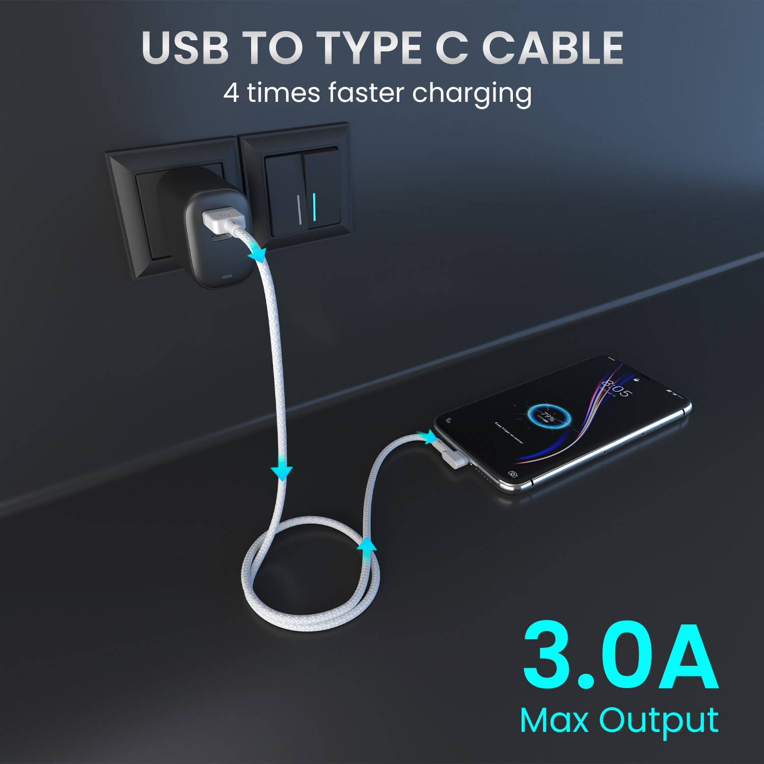 Portronics USB Type C Cable 3A 2m - Image 3