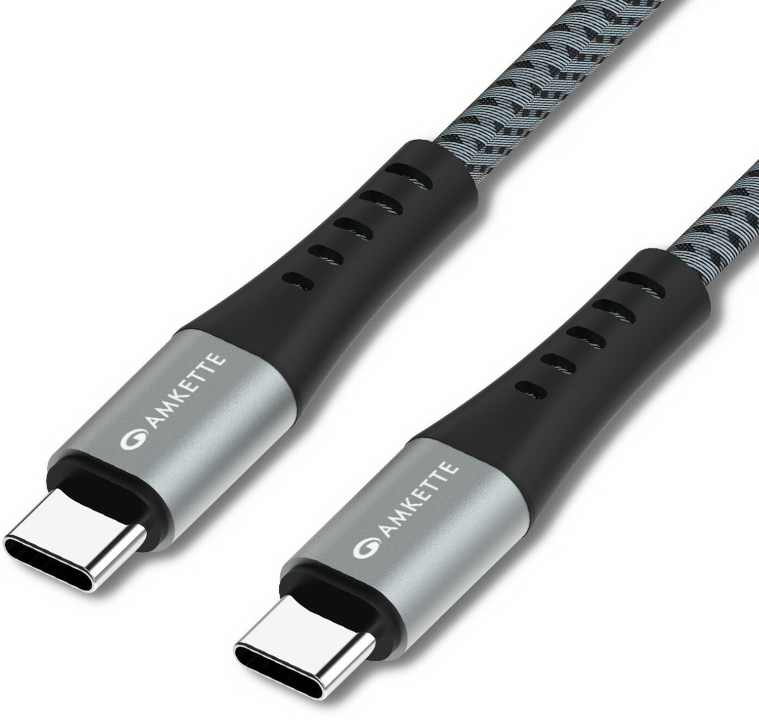 Image of AMKETTE USB Type C Cable 5 A 2 m ChargePro 100W Fast Charging USB C to Type C Braided Cable