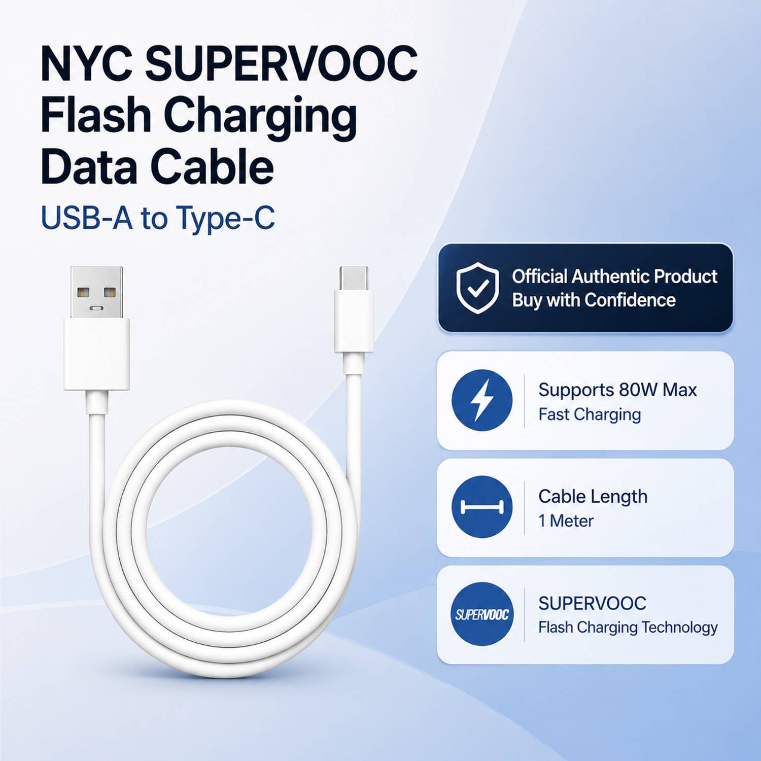 NYC Simplify Your Life USB Type C Cable 8 A 1 m SUPERVOOC,VOOC,QC, PD SUPERFAST SUPERVOOC, VOOC, QC Type -C