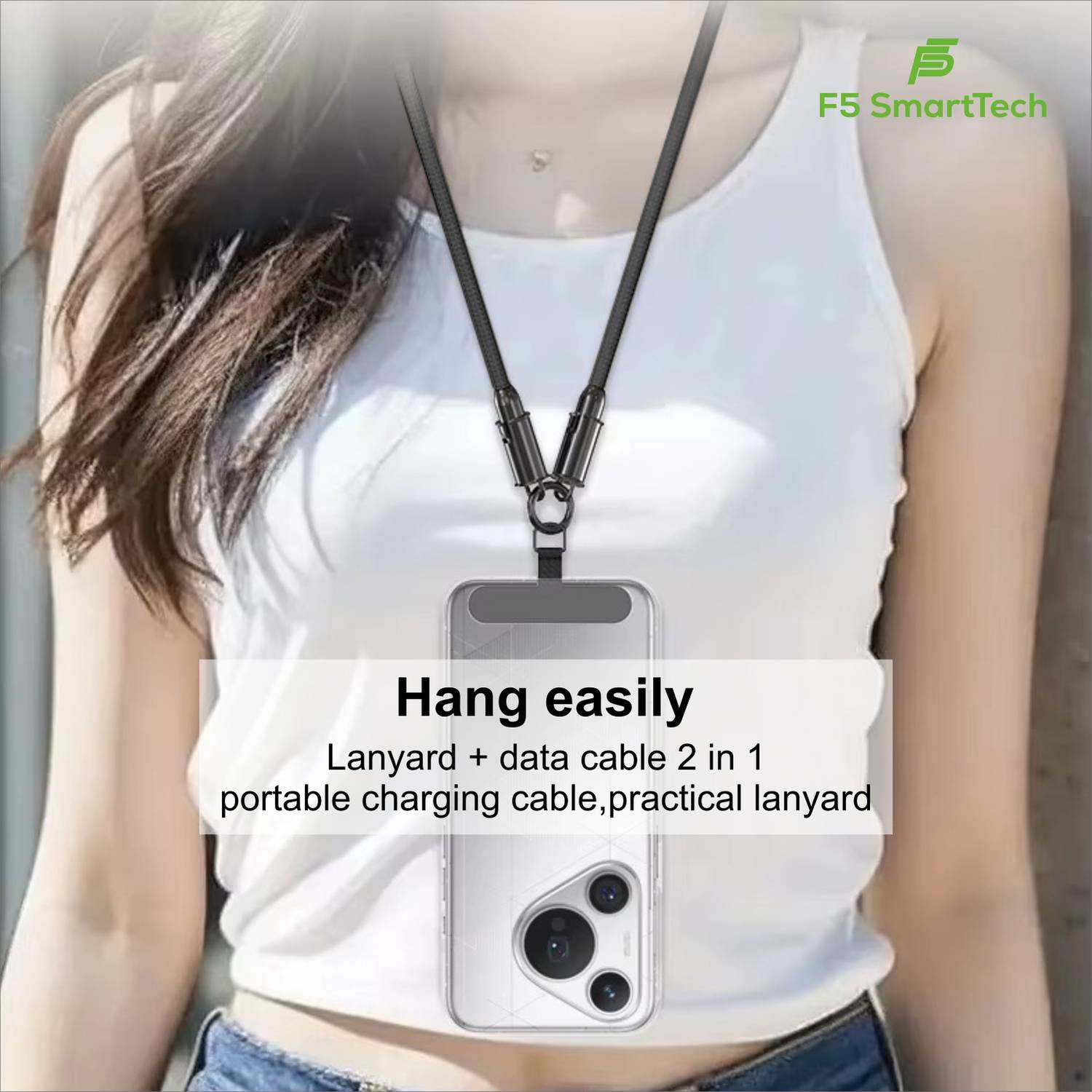 F5 SmartTech 1.2m USB-C to USB-C Cable with Phone Lanyard - Image 4