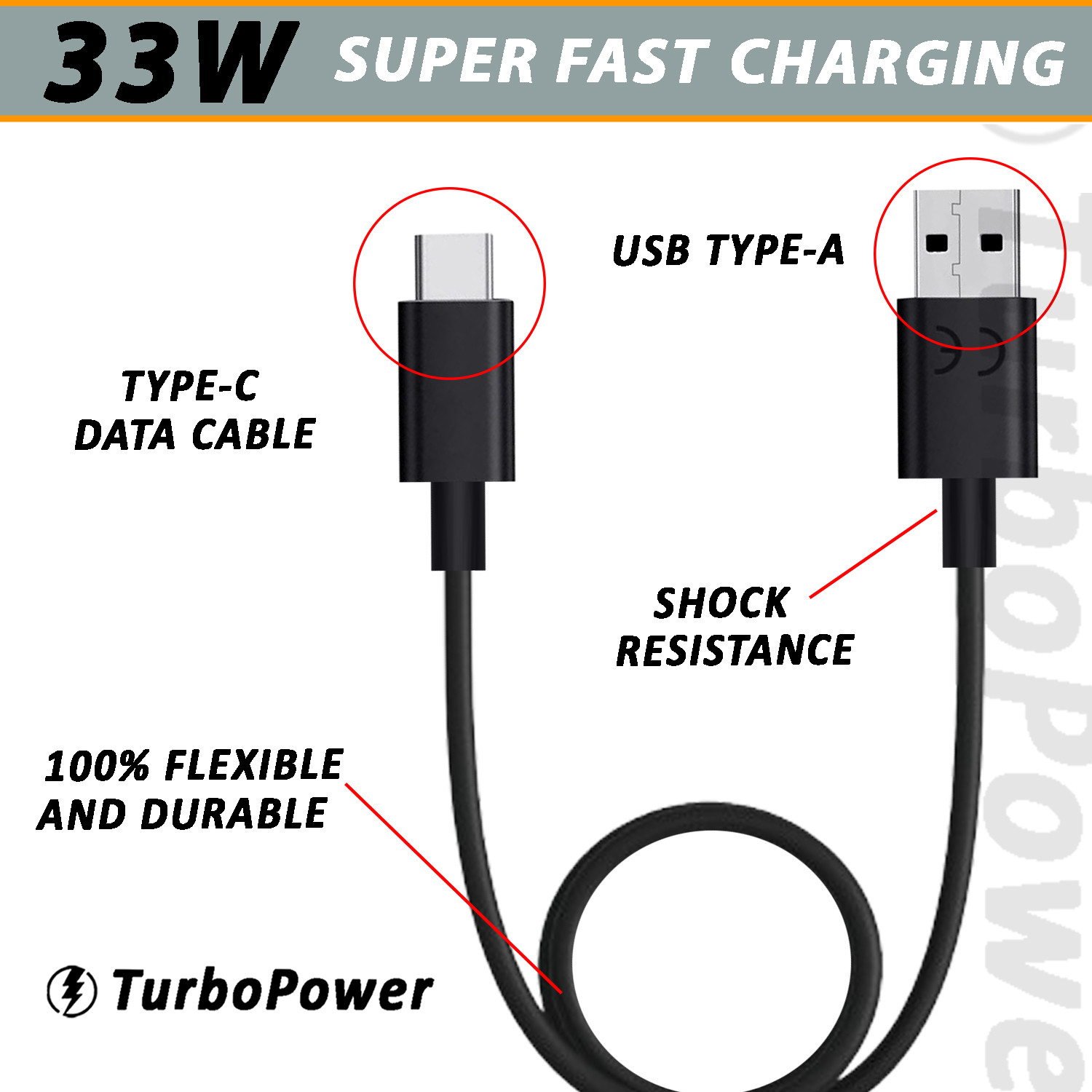 Image of SUFO USB Type C Cable 3 A 1 m 33W TurboPower Super Fast Data Cable
