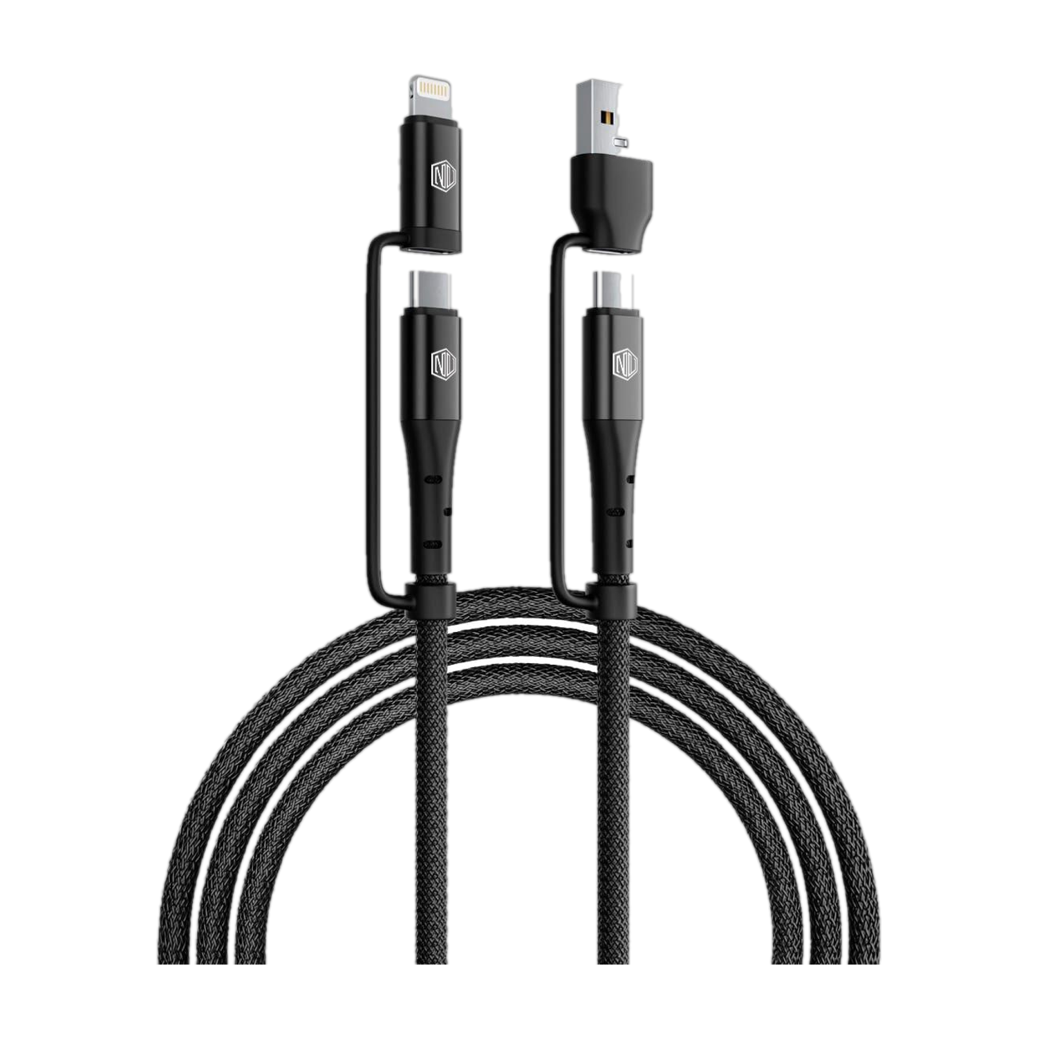Image of Nu Republic USB Type C Cable 2 A 1.2 m Blaze Quad 100W 4-in-one USB-A to Type-C to Type-C + Type-L Fast Charge Braided