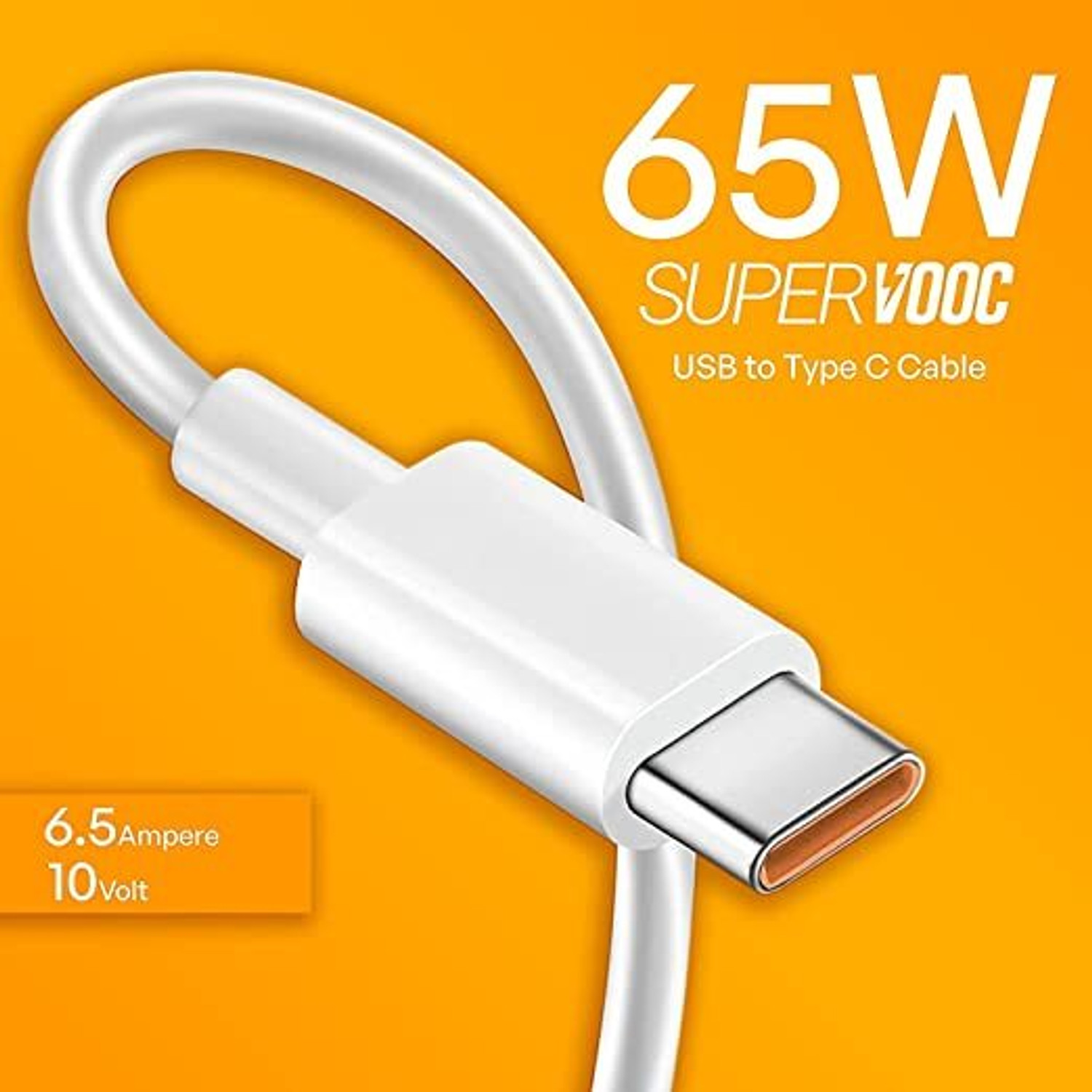 Image of Digidaart USB Type C Cable 8 A 1 m ORIGINAL 65W 10V /6.5A VOOC /DART /WARP /DASH /SUPERVOOC /SUPERDART OPPO /REALME /ONEPLUS,VOOC /WARP /DART /DART (Compatible with OPPO /REALME /ONEPLUS, VOOC /DASH /WARP /DART /SUPERVOOC, White&Yellow, One Cable, USB Type A To USB Type C)