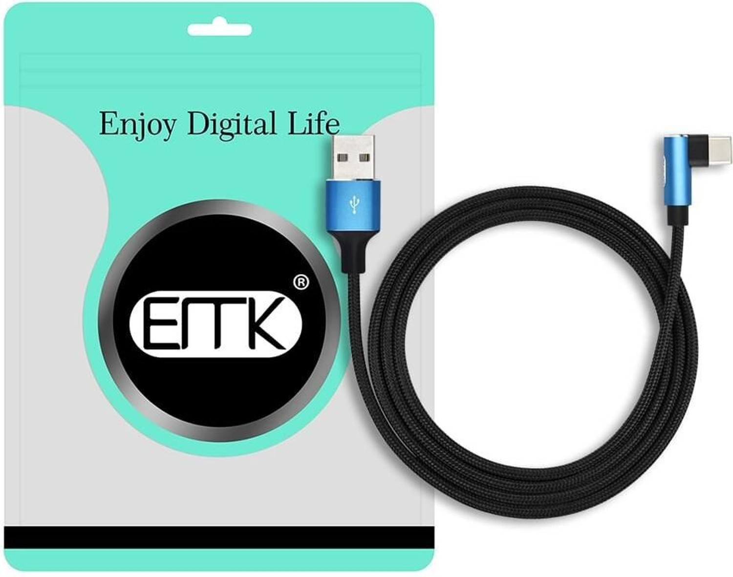 Image of Tobo USB Type C Cable 2 A 1.2 m Type C Cable, 90 Degree Right Angle Nylon Type C Cable,EMK 90 Degree Right Angle Nylon Braided USB C Cable Charge
