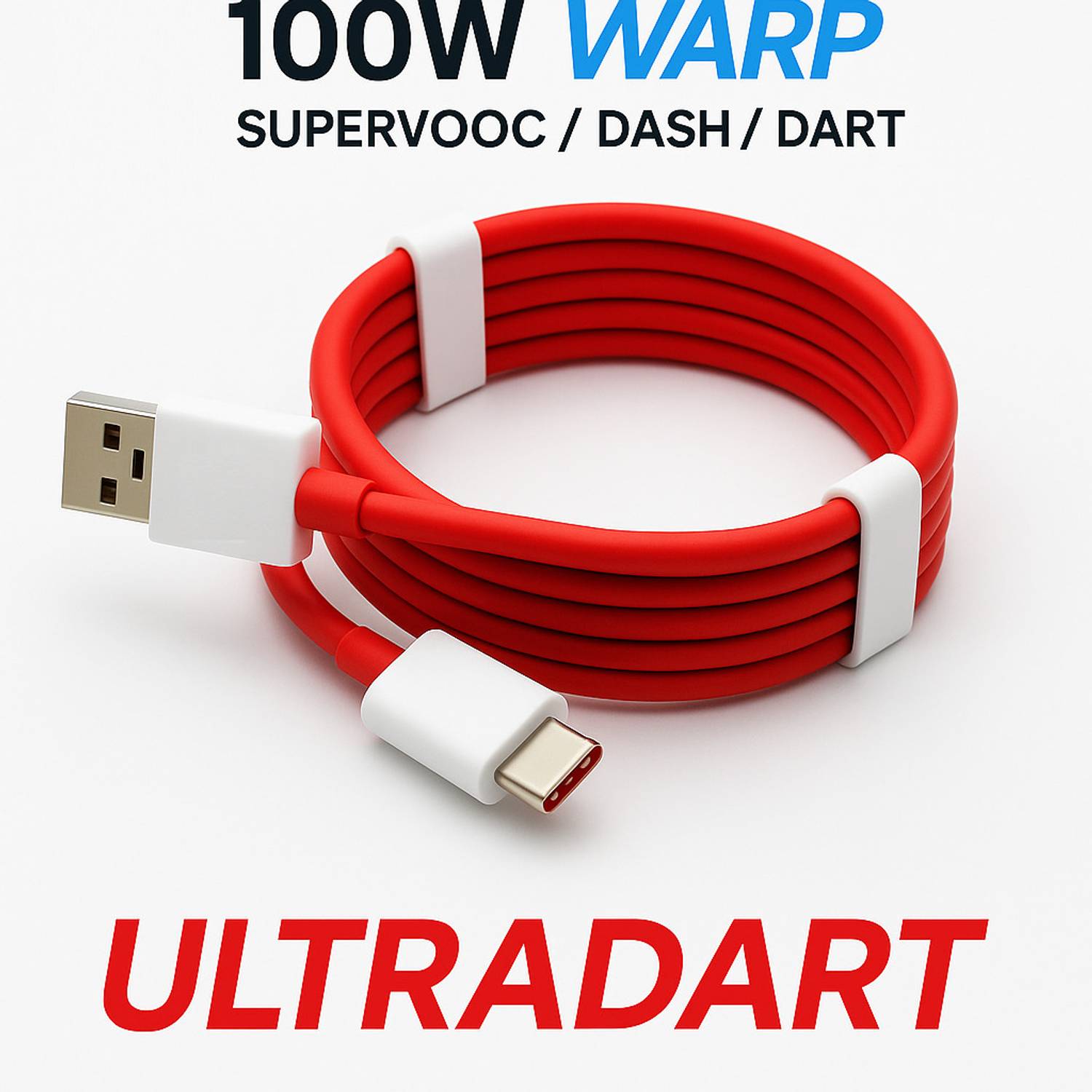 ULTRADART USB Type C Cable 1 m original 100W PD High-Power Type-C Cable | Supports 80W/65W, SUPERVOOC, VOOC, WARP | Android Auto + CarPlay | Universal Device Support – Red