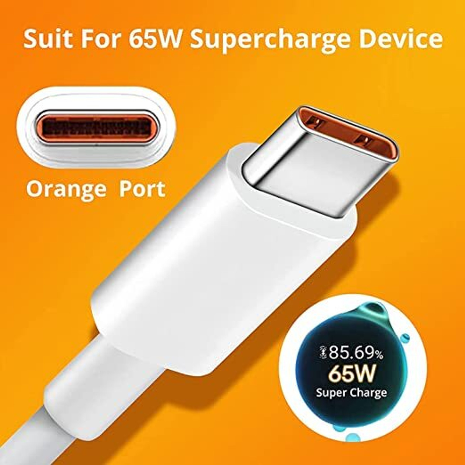 Image of Digidaart USB Type C Cable 8 A 1 m ORIGINAL 65W 10V /6.5A VOOC /DART /WARP /DASH /SUPERVOOC /SUPERDART OPPO /REALME /ONEPLUS,VOOC /WARP /DART /DART (Compatible with OPPO /REALME /ONEPLUS, VOOC /DASH /WARP /DART /SUPERVOOC, White&Yellow, One Cable, USB Type A To USB Type C)