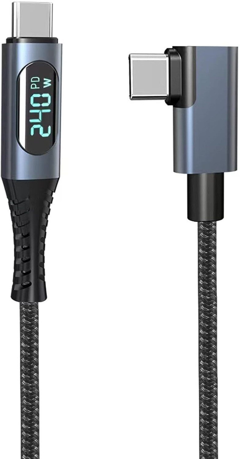 Image of Tobo USB Type C Cable 1 m Plastic 240W USB 4.0 PD Type C Cable with LED Display, 8K@60Hz 40Gbps USB Type C Male to USB C Male Cable L Shape Cord Wire Compatible with Mack-Book i Pad Galaxy Laptop etc.TD-1420CC
