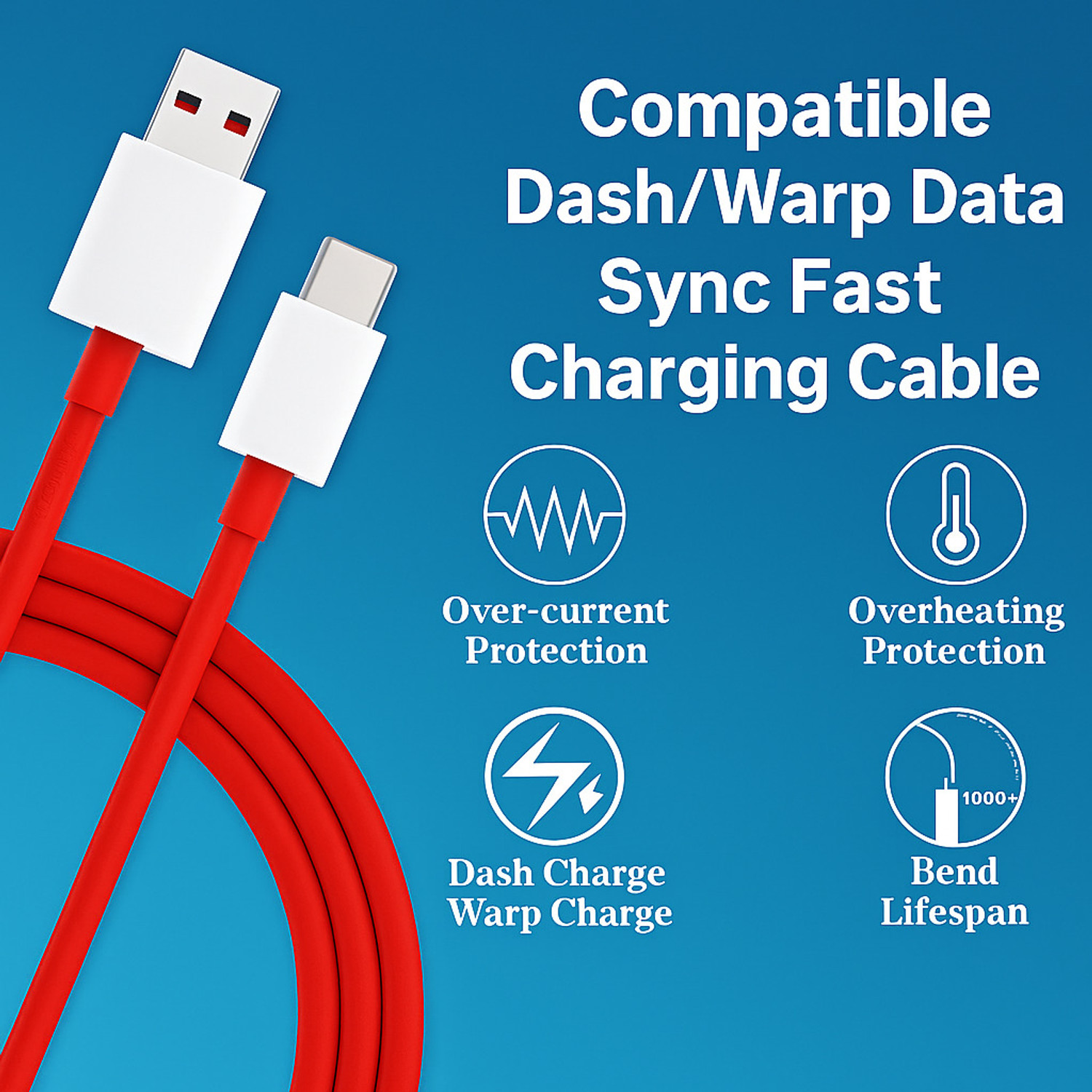 Image of ULTRADART USB Type C Cable 1 m original 100W PD High-Power Type-C Cable | Supports 80W /65W, SUPERVOOC, VOOC, WARP | Android Auto + CarPlay | Universal Device Support - Red
