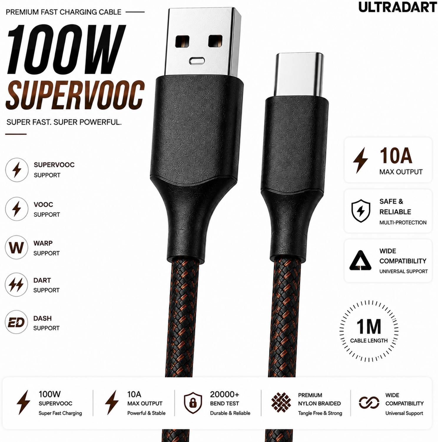 ULTRADART 1m 100W USB Type C Cable - Image 1