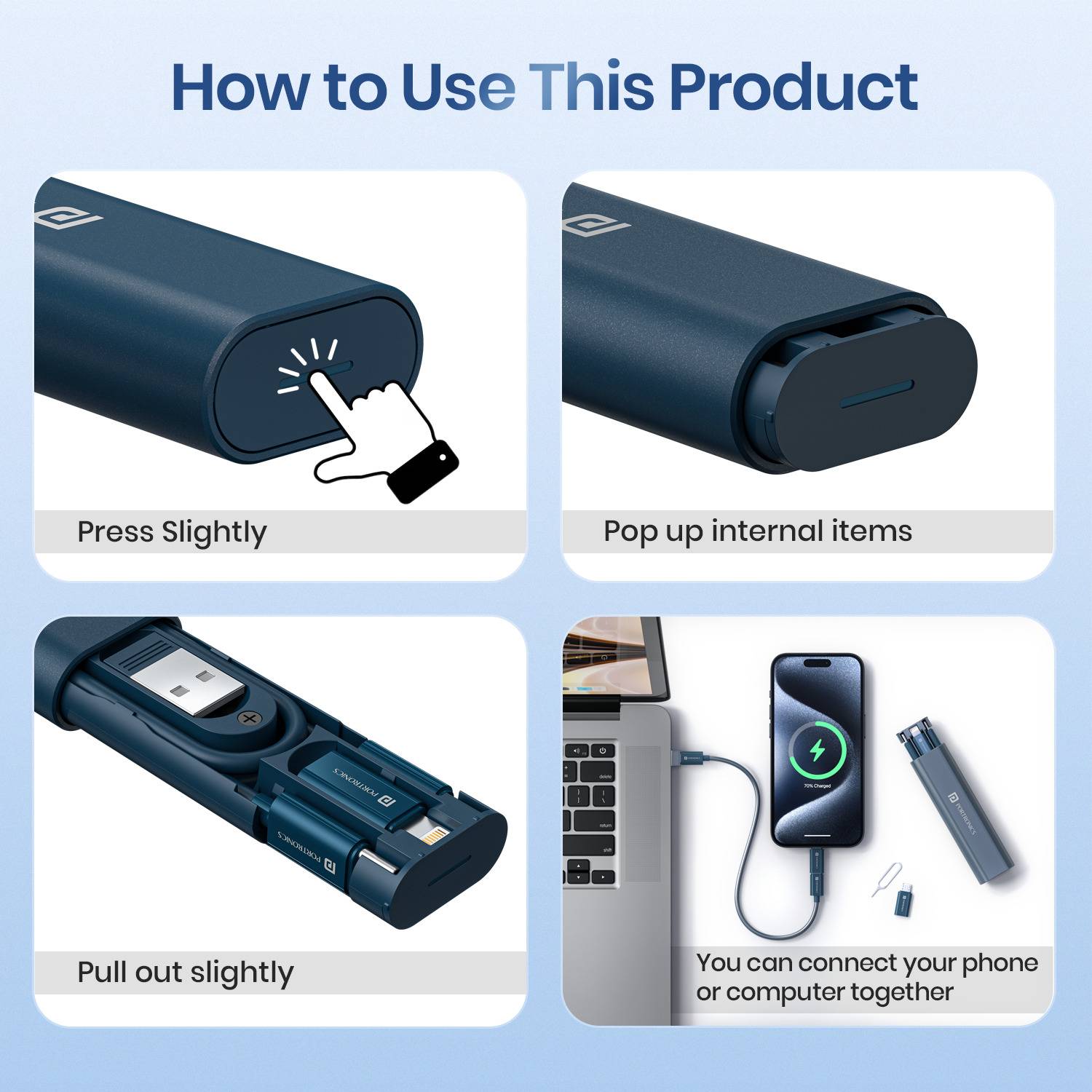 Portronics USB Type C 0.27m Snapcase 3 60W Fast Charging Data Cable - Image 3