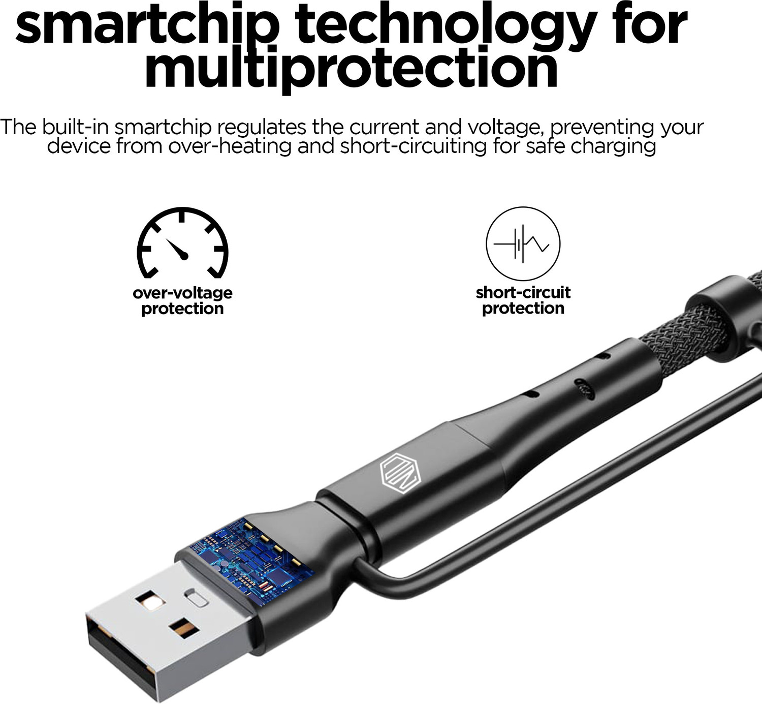 Image of Nu Republic USB Type C Cable 2 A 1.2 m Blaze Quad 100W 4-in-one USB-A to Type-C to Type-C + Type-L Fast Charge Braided