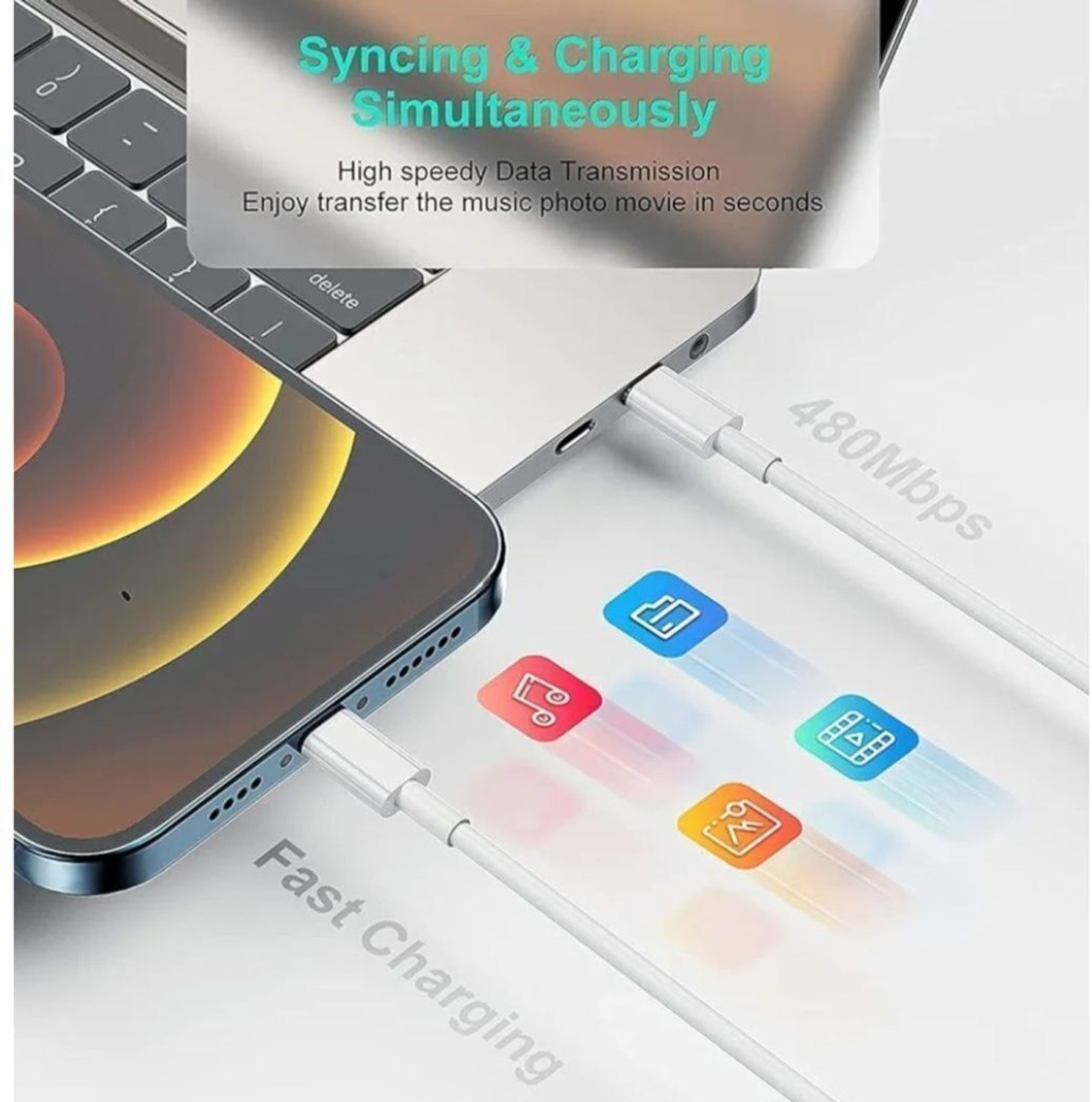 Image of m m enterprises USB Type C Cable 1 m USB Type C to Lightning Cable 1M | 100W Quick Charging for Apple Devices New 13
