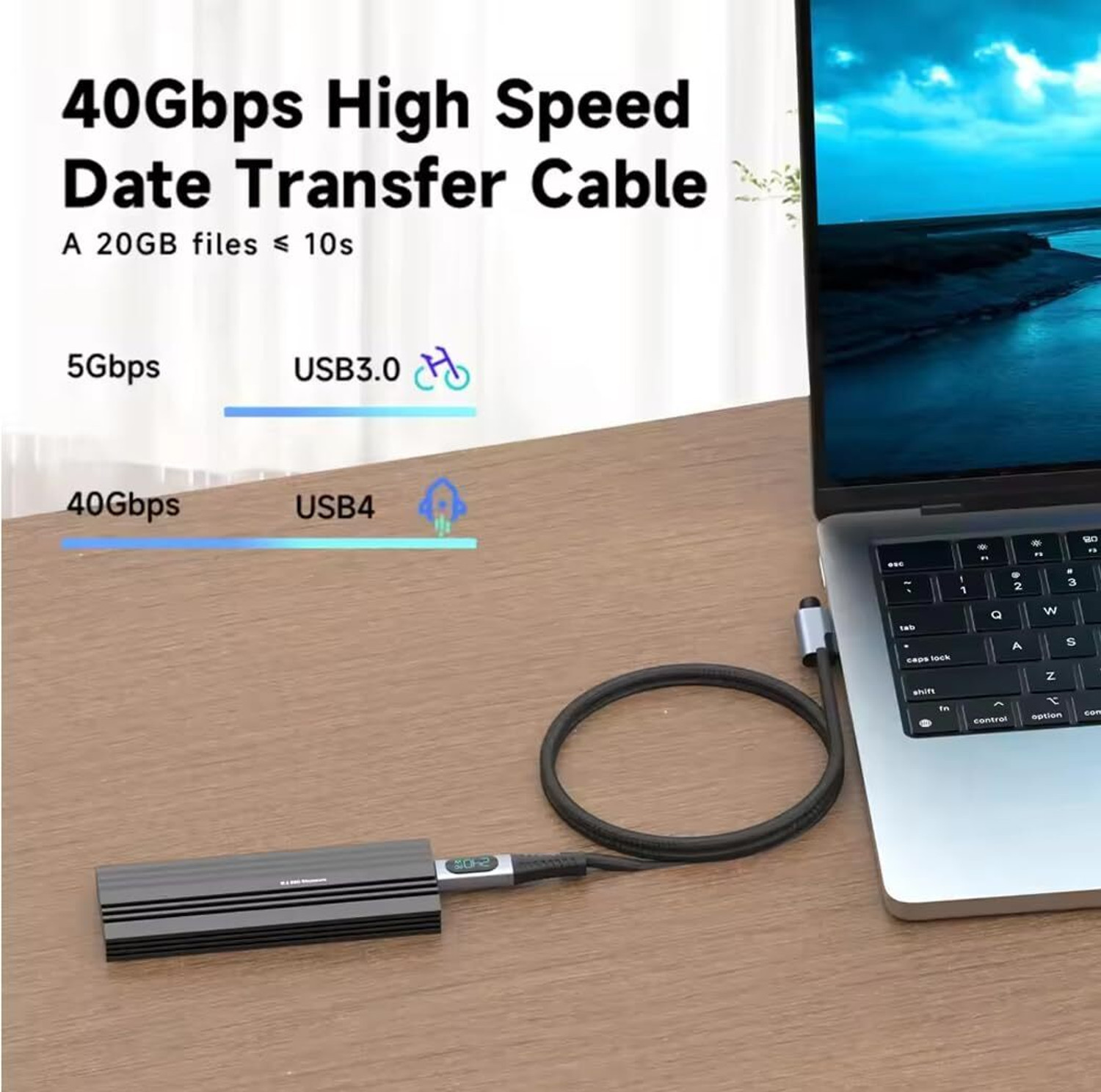 Image of Tobo USB Type C Cable 1 m Plastic 240W USB 4.0 PD Type C Cable with LED Display, 8K@60Hz 40Gbps USB Type C Male to USB C Male Cable L Shape Cord Wire Compatible with Mack-Book i Pad Galaxy Laptop etc.TD-1420CC