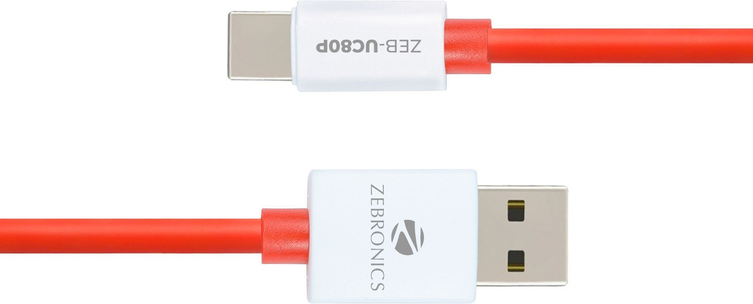 Image of ZEBRONICS USB Type C Cable 1 m Zeb UC80P (Red + White)