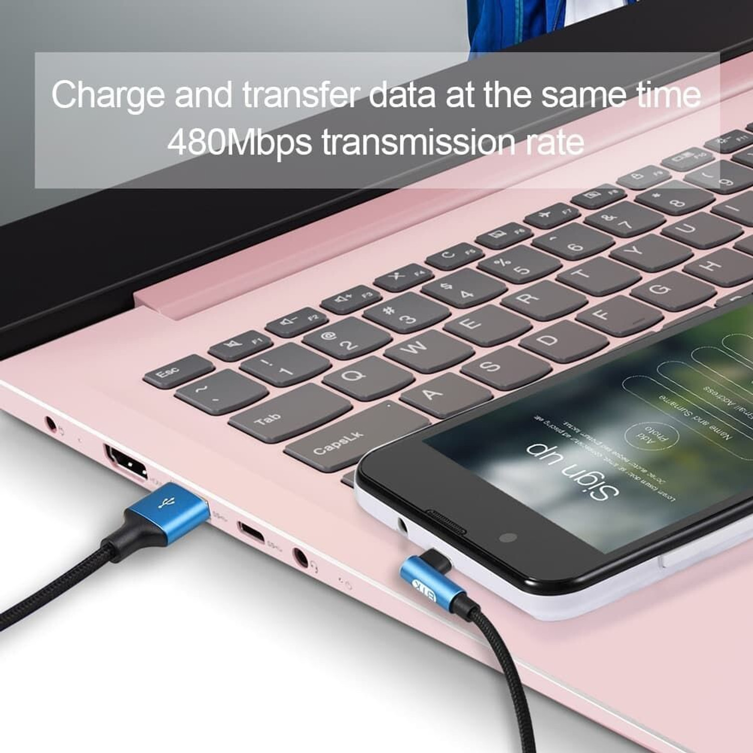 Image of Tobo USB Type C Cable 2 A 1.2 m Type C Cable, 90 Degree Right Angle Nylon Type C Cable,EMK 90 Degree Right Angle Nylon Braided USB C Cable Charge
