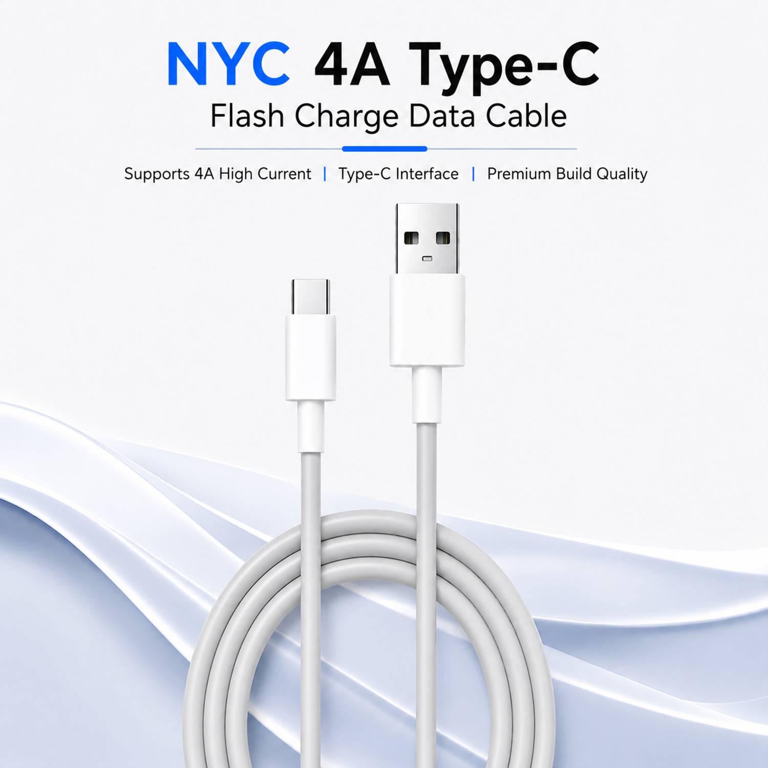 Nyc USB Type C Cable 4 A 1 m Supports 55W Flash charging|Durable TPE material|Official Authentic Product Type C Data Cable