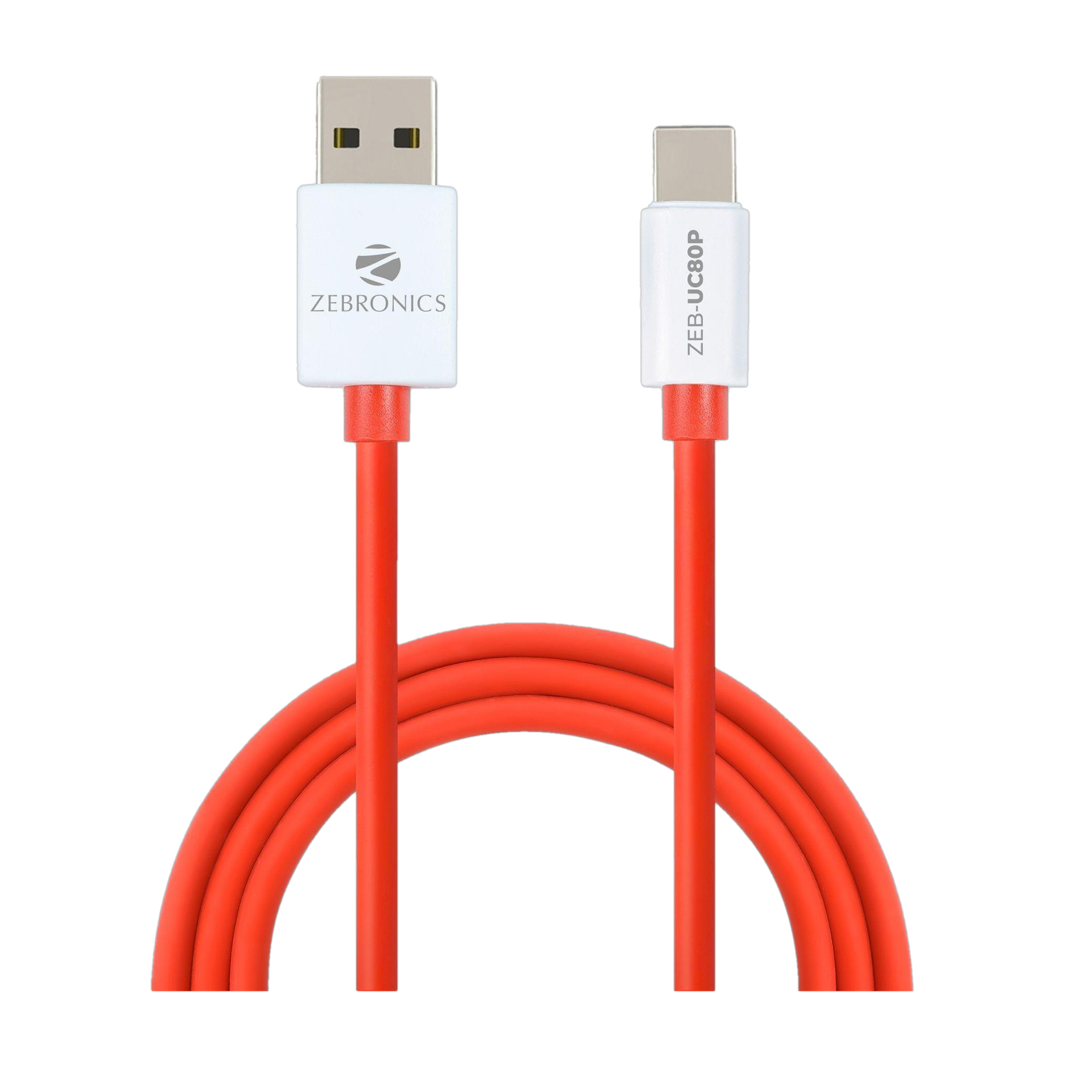 Image of ZEBRONICS USB Type C Cable 1 m Zeb UC80P (Red + White)