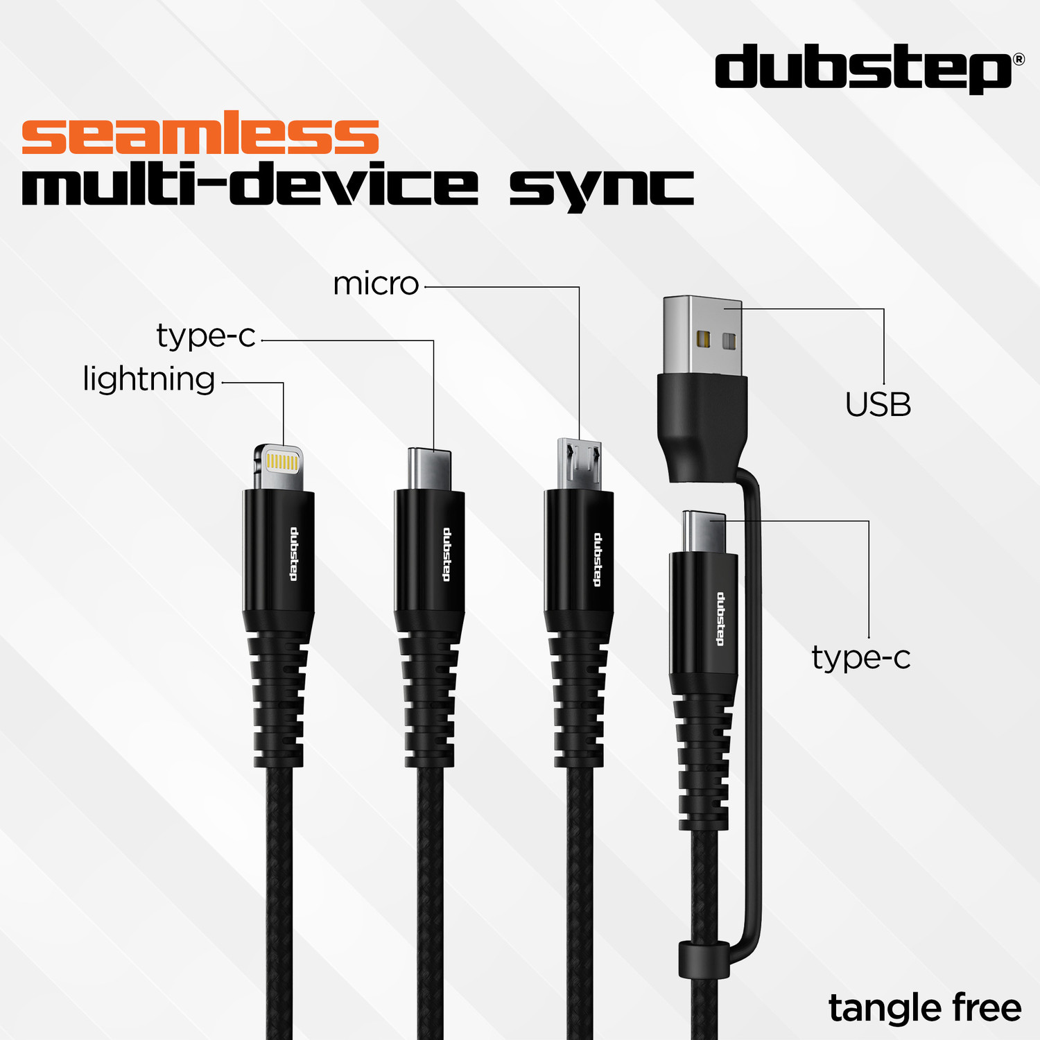 Image of Dubstep 3-in-1 Cable 3.5 A 1.2 m Aluminum Shielding Blaze Hexa 30W 6-in-1 USB-A + Type-C To Type-C + Type-L + Micro 1.2m Fast Charging Cable