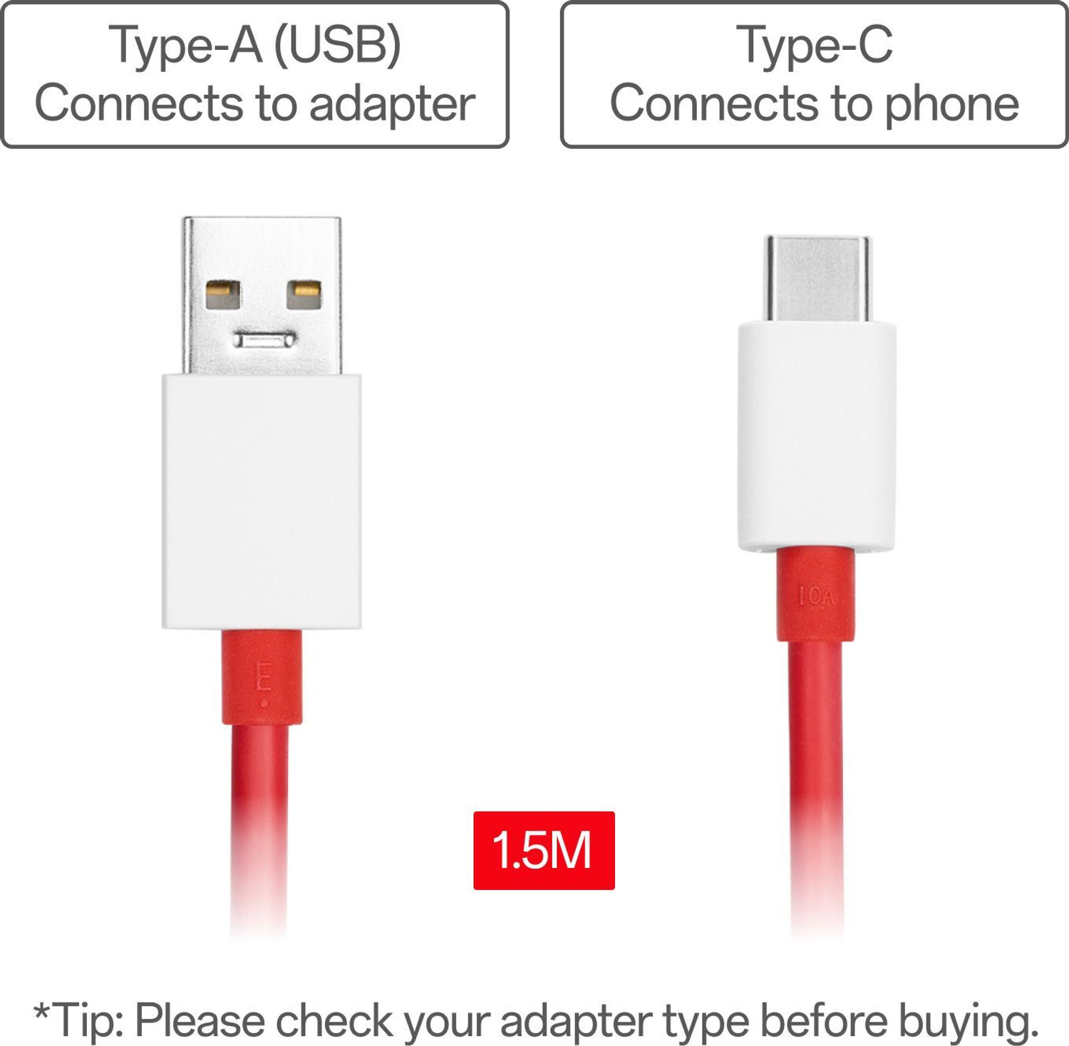 Image of OnePlus USB Type C Cable 10 A 1.5 m SUPERVOOC 100W: 12R / 12 / 11R / 11 SUPERVOOC USB-A TO USB TYPE C