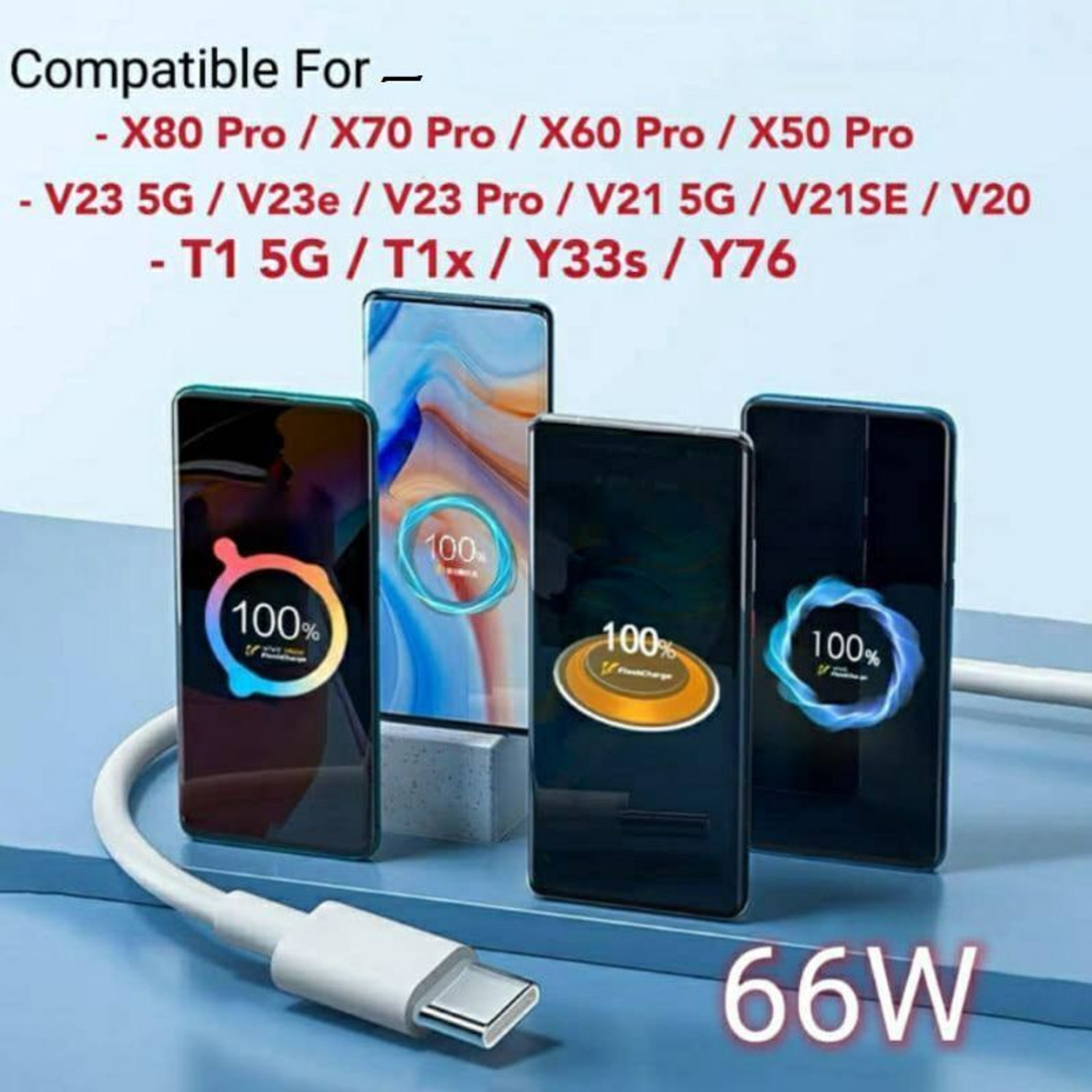 Image of DVJ USB Type C Cable 2 A 1 m 66W FLASH CHARGE DATA CABLE FOR vivo iQOO 3 / 7 / Z3 / Z5 /Z7