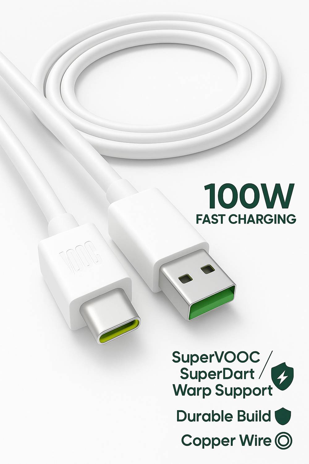 ULTRADART USB Type C Cable 8 A 1.01 m original 80W//65W ULTRAFAST SUPERVOOC/WARP/SUPERDART/VOOC/DART FAST CHARGER CABLE
