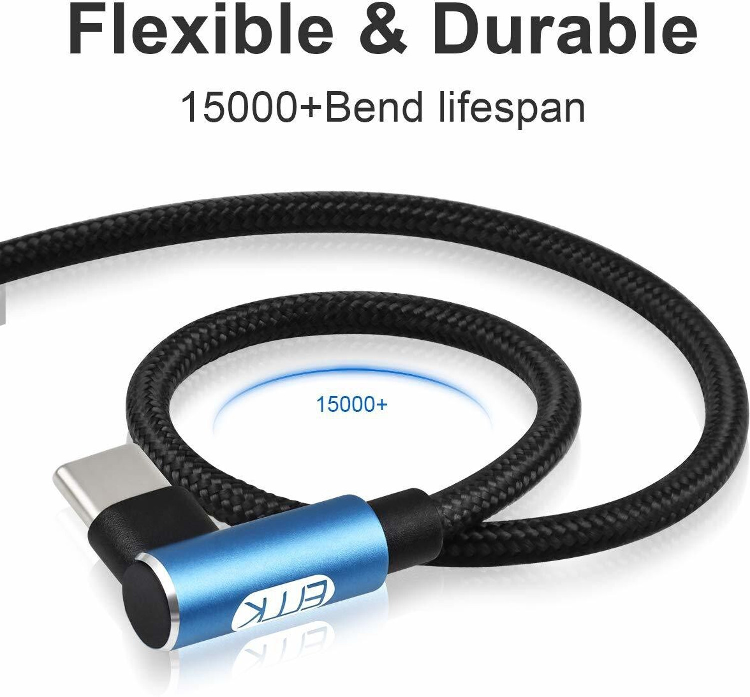 Image of Tobo USB Type C Cable 2 A 1.2 m Type C Cable, 90 Degree Right Angle Nylon Type C Cable,EMK 90 Degree Right Angle Nylon Braided USB C Cable Charge