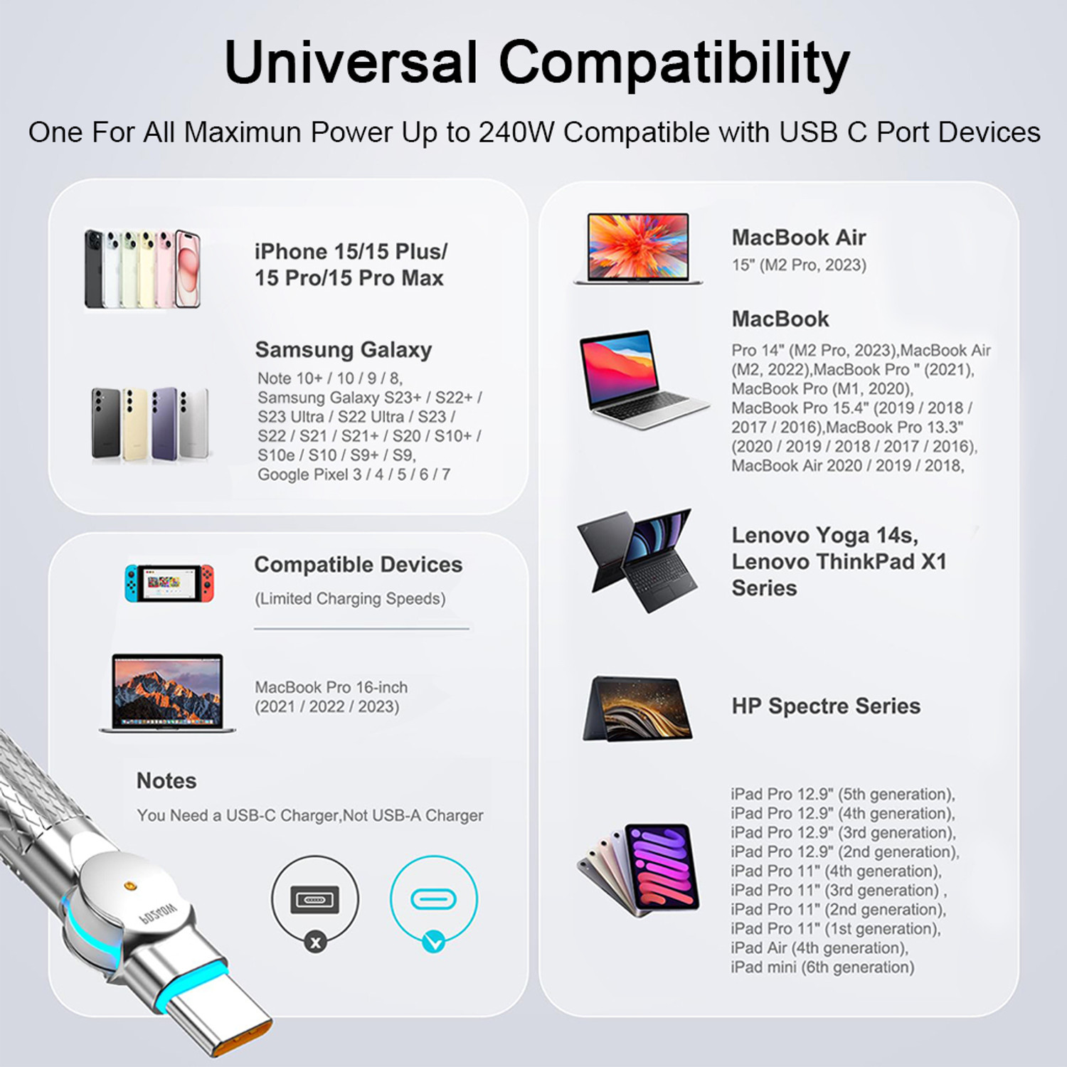 Image of Zeitel USB Type C Cable 3 m 240W Type C Cable Fast Charging