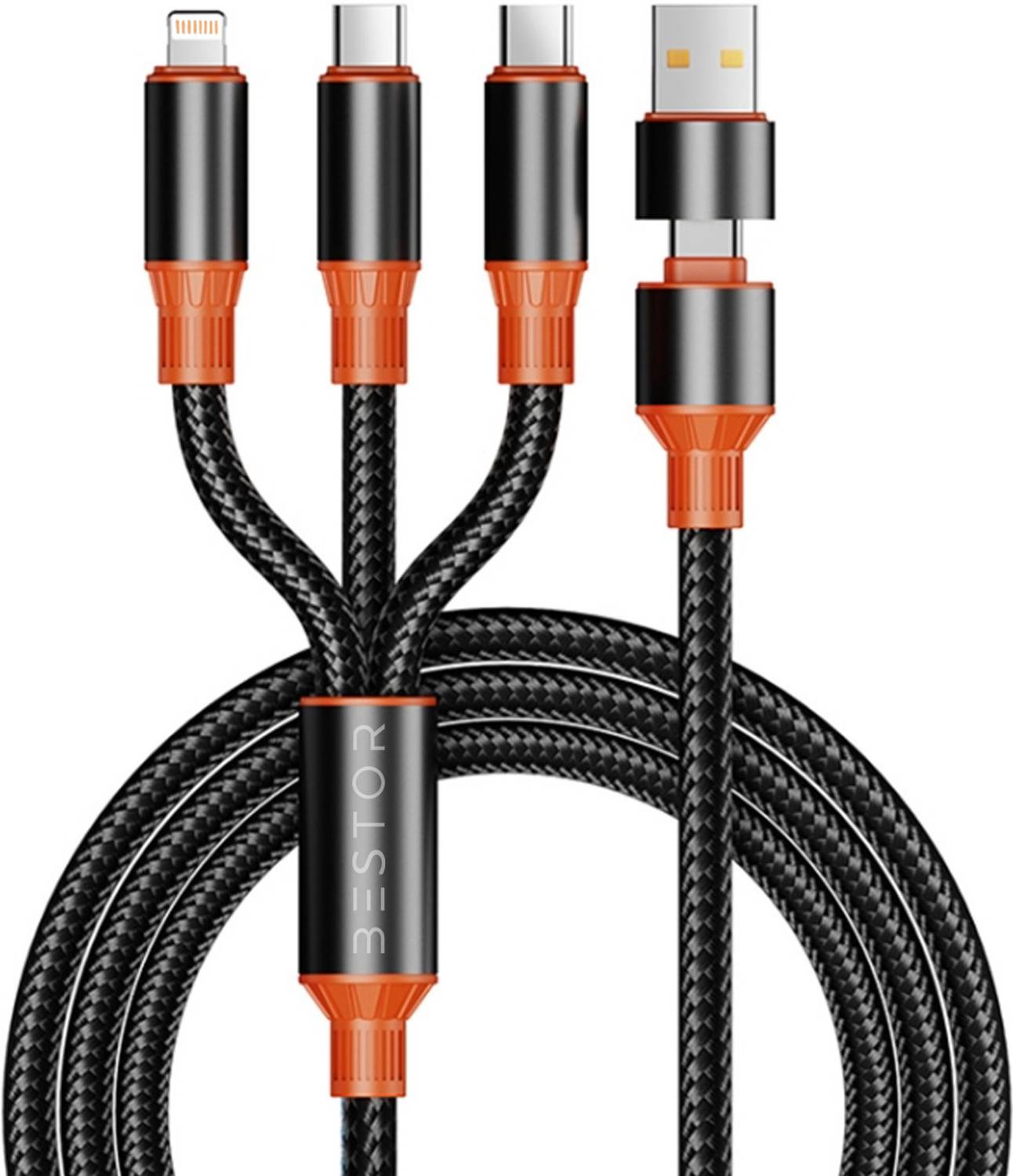 Bestor 3-in-1 Cable 1.2 m 5-in-1 100W USB C Fast Charging Cable Nylon Braided Cord 5A USB-A/USB-C, Type-C/ 8 Pin/ Micro USB